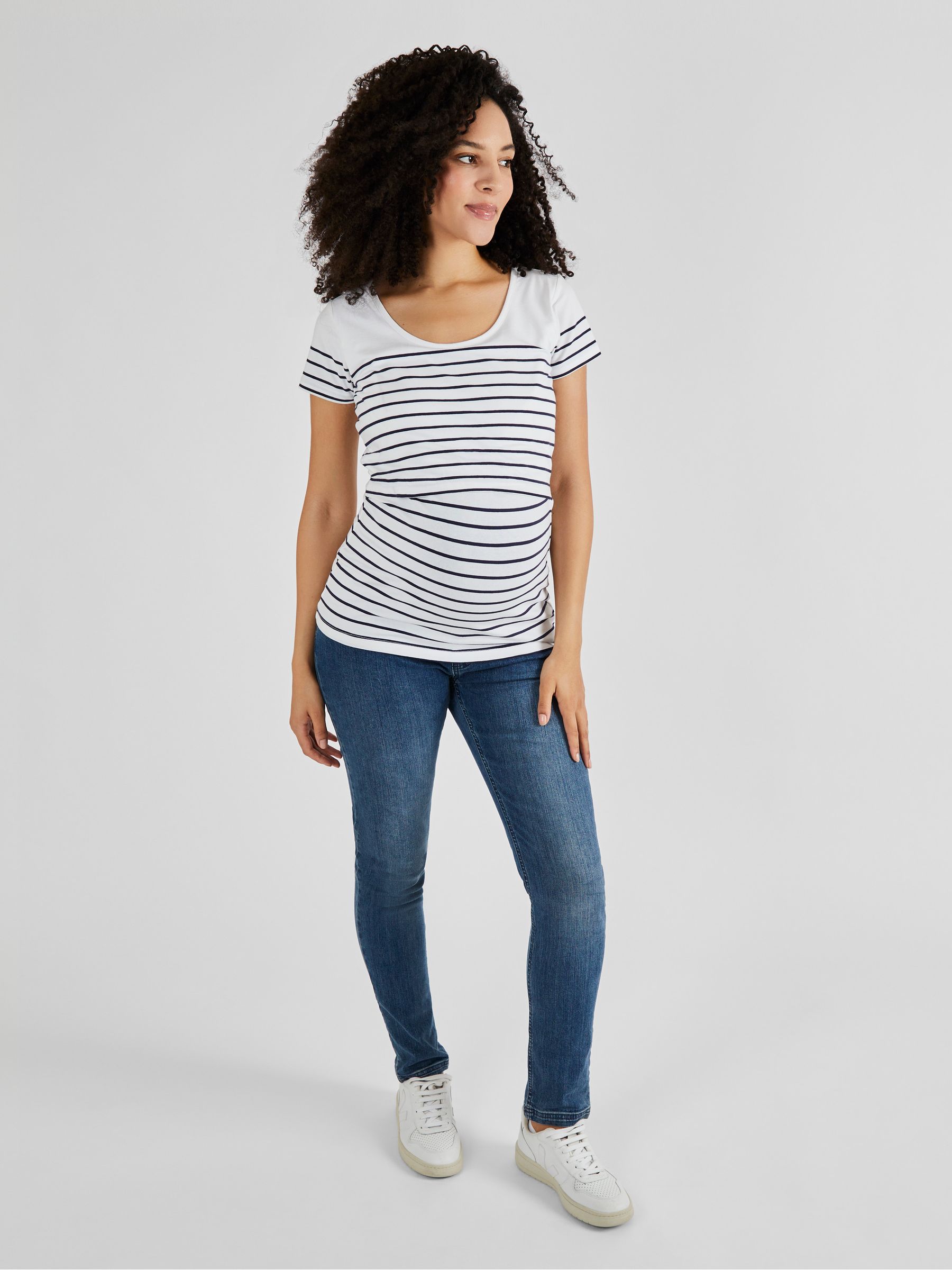 White Navy Stripe Breton Stripe Nursing T-Shirt - Image 3 of 5
