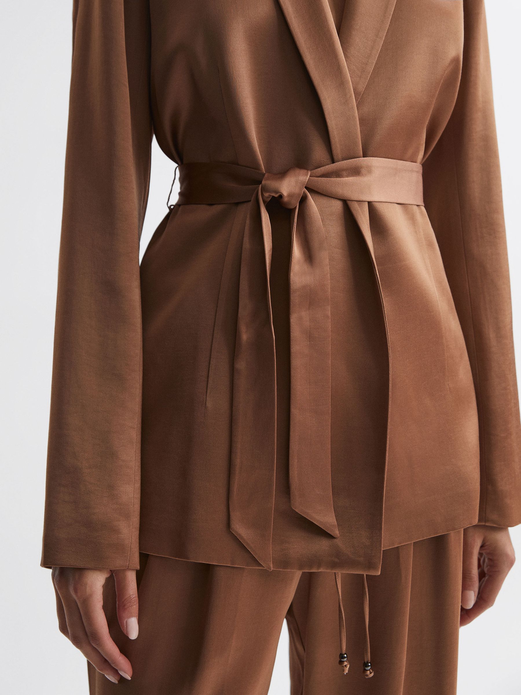 Paige Belted Single Breasted Suit Blazer in Camel - Image 4 of 7