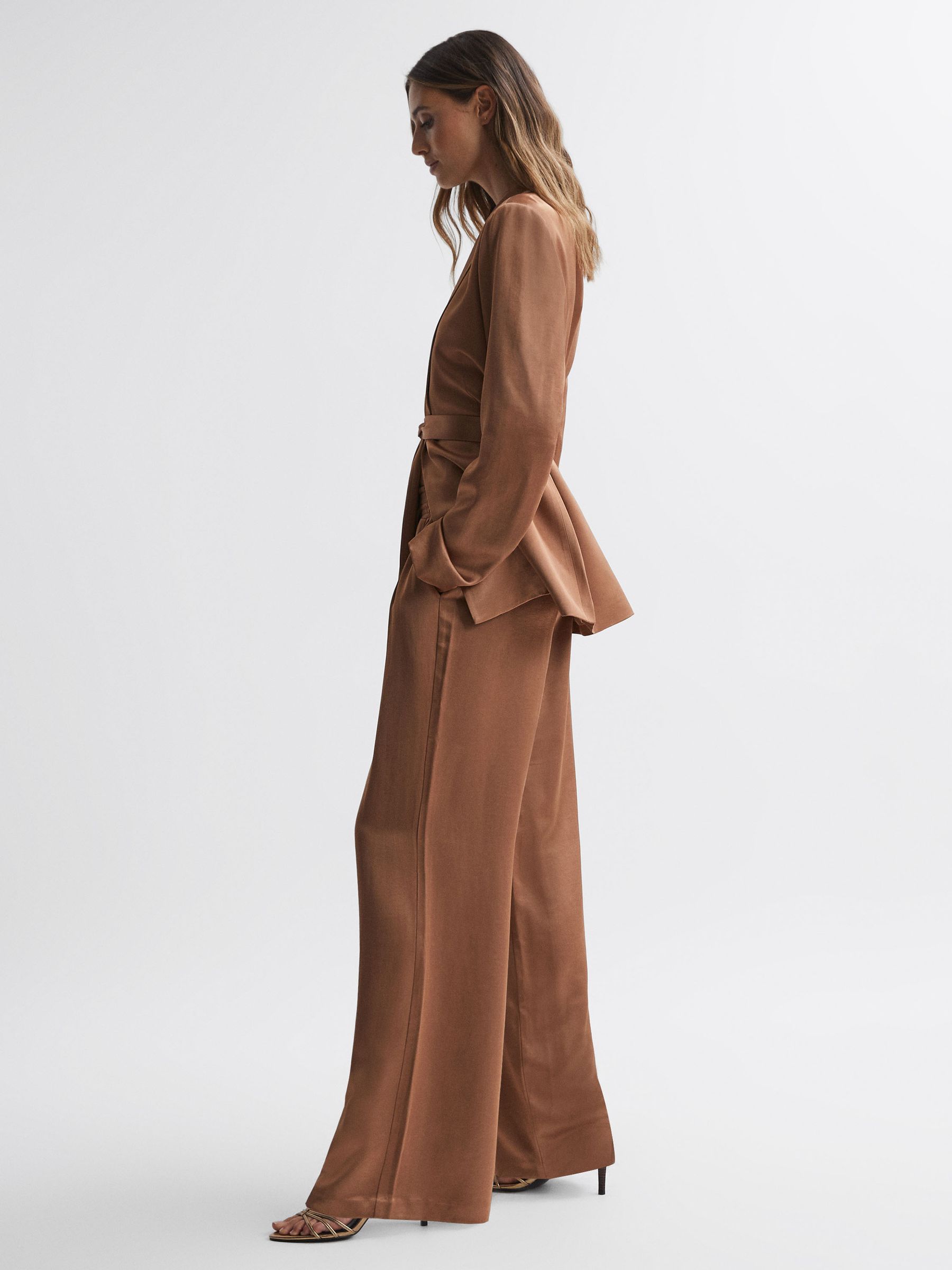 Paige Belted Single Breasted Suit Blazer in Camel - Image 5 of 7