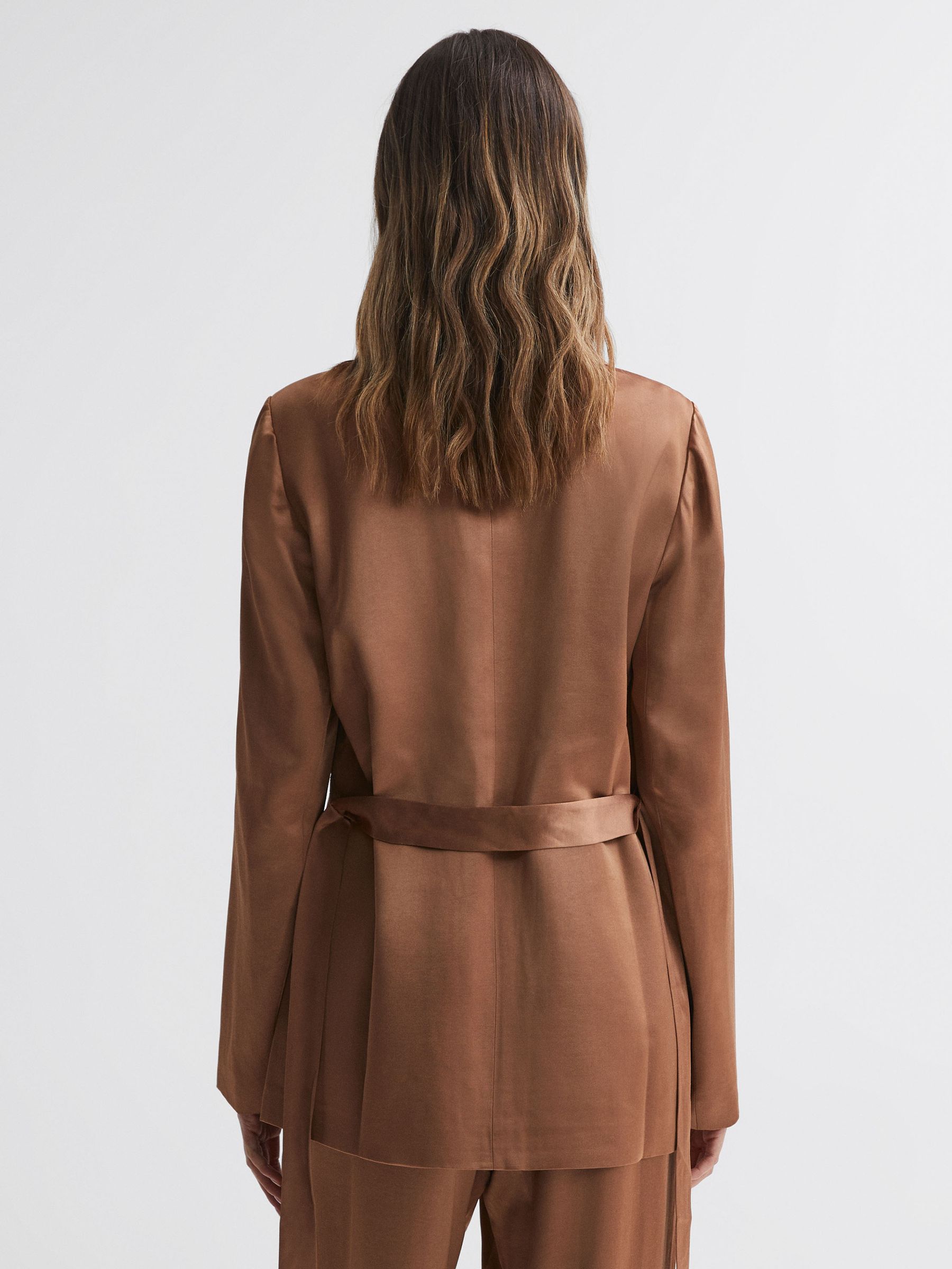 Paige Belted Single Breasted Suit Blazer in Camel - Image 6 of 7