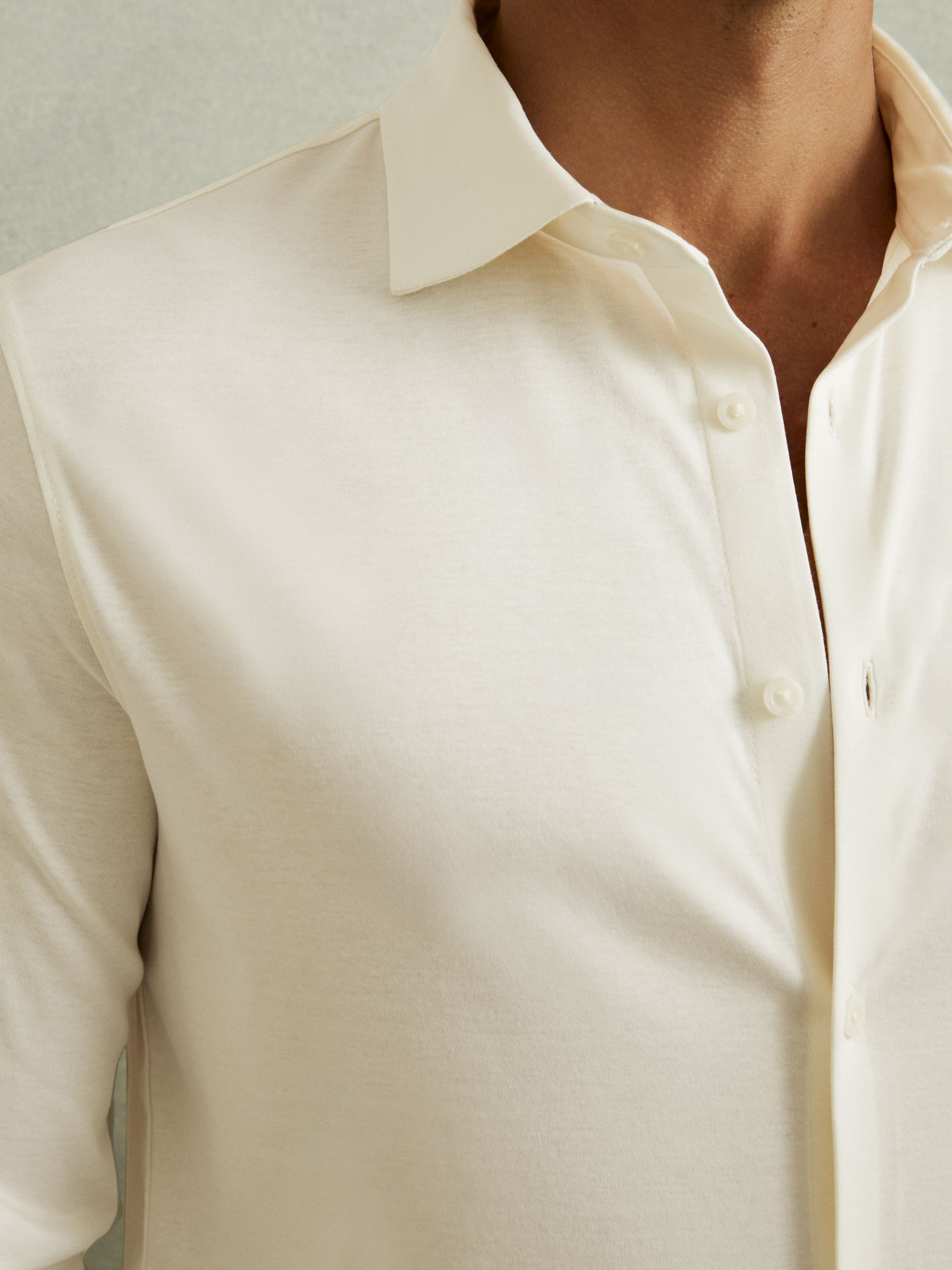 Slim Fit Mercerised Cotton Jersey Shirt in Ecru - Image 3 of 5