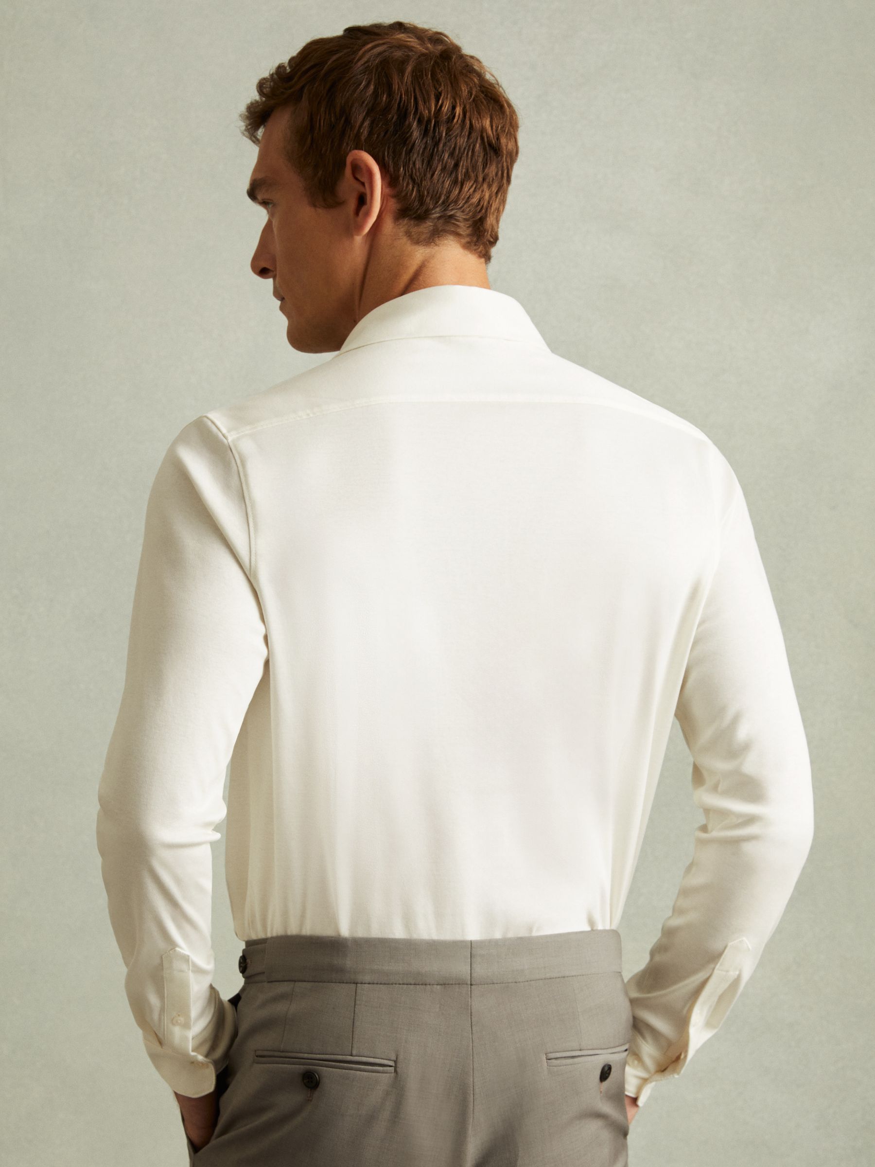 Slim Fit Mercerised Cotton Jersey Shirt in Ecru - Image 4 of 5