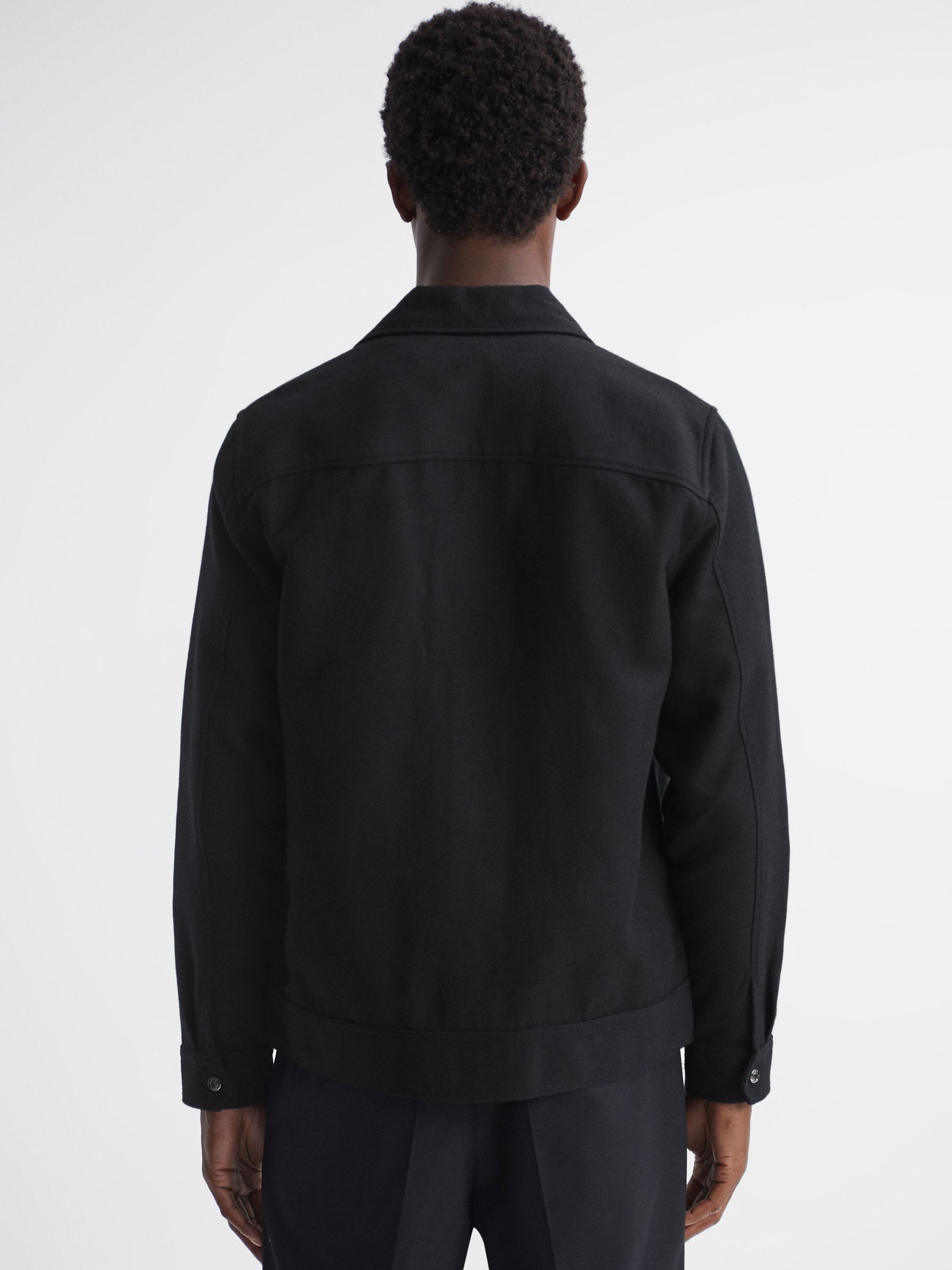 Textured Cotton Twin Pocket Overshirt in Black - Image 5 of 5