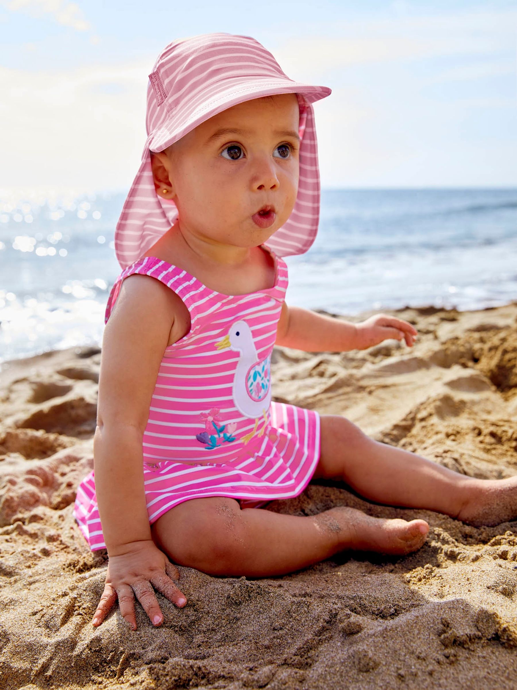 Pink Stripe Swimsuit With Integral Nappy - Image 1 of 5