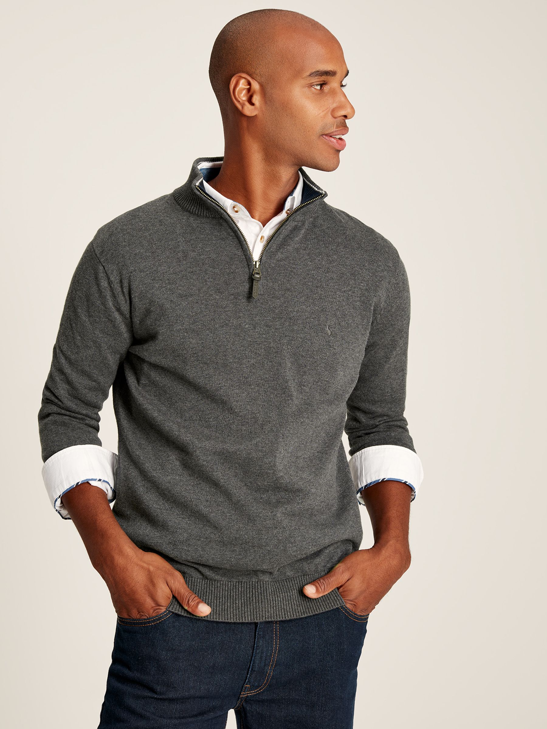 Hillside Grey Knitted Quarter Zip Jumper - Image 1 of 8