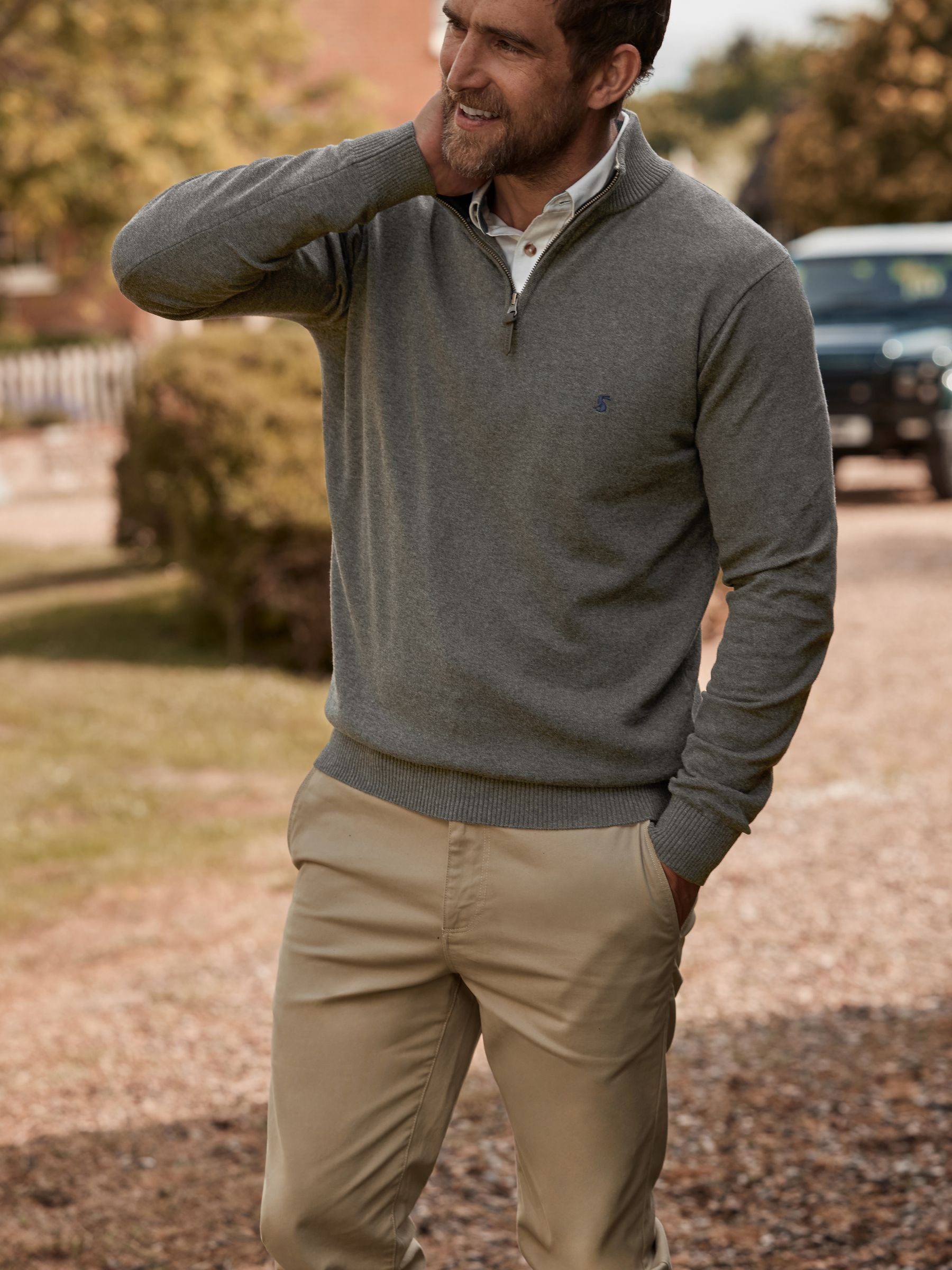 Hillside Grey Knitted Quarter Zip Jumper - Image 6 of 8