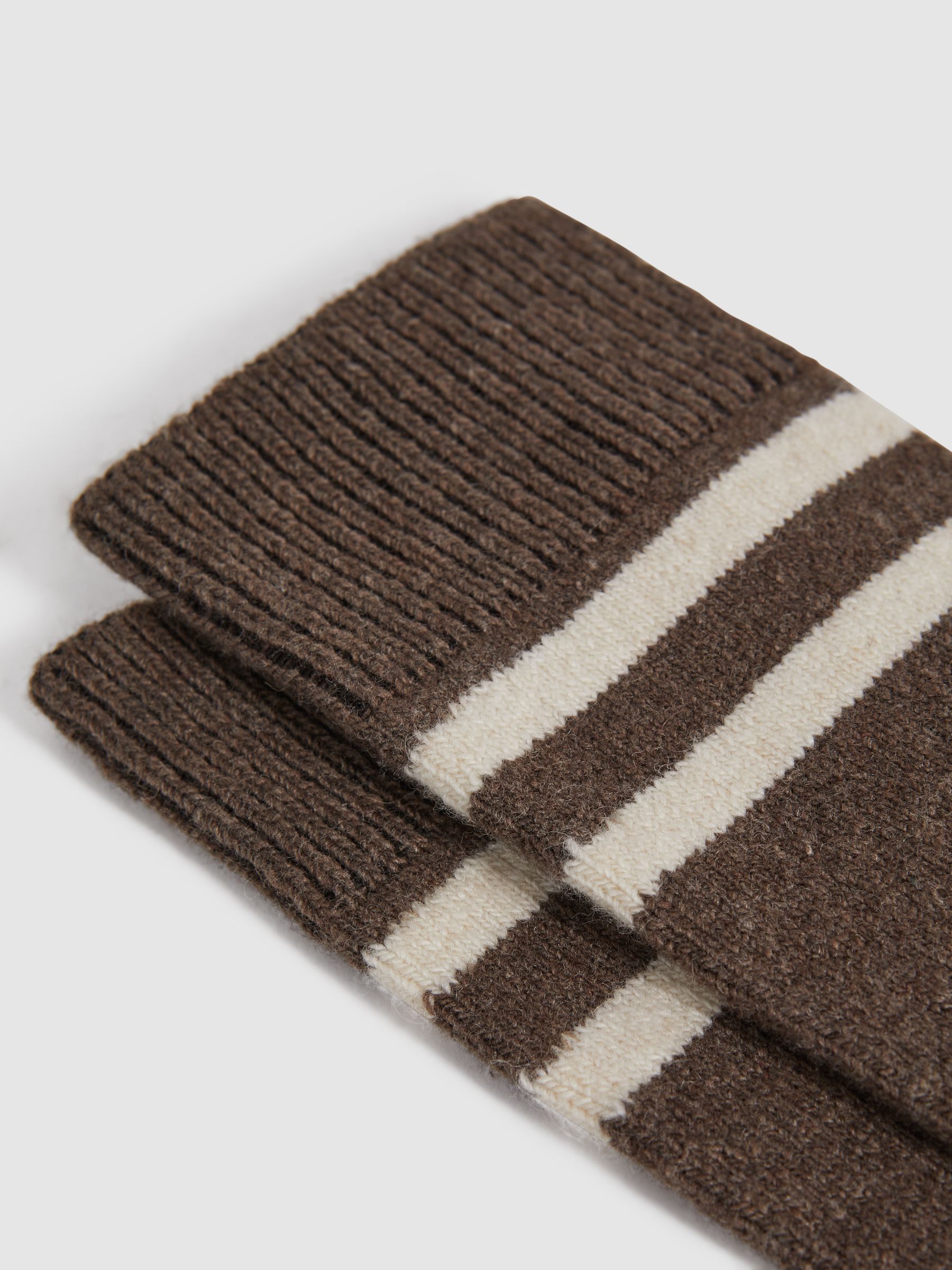 Wool Blend Striped Crew Socks in Brown Melange - Image 2 of 3