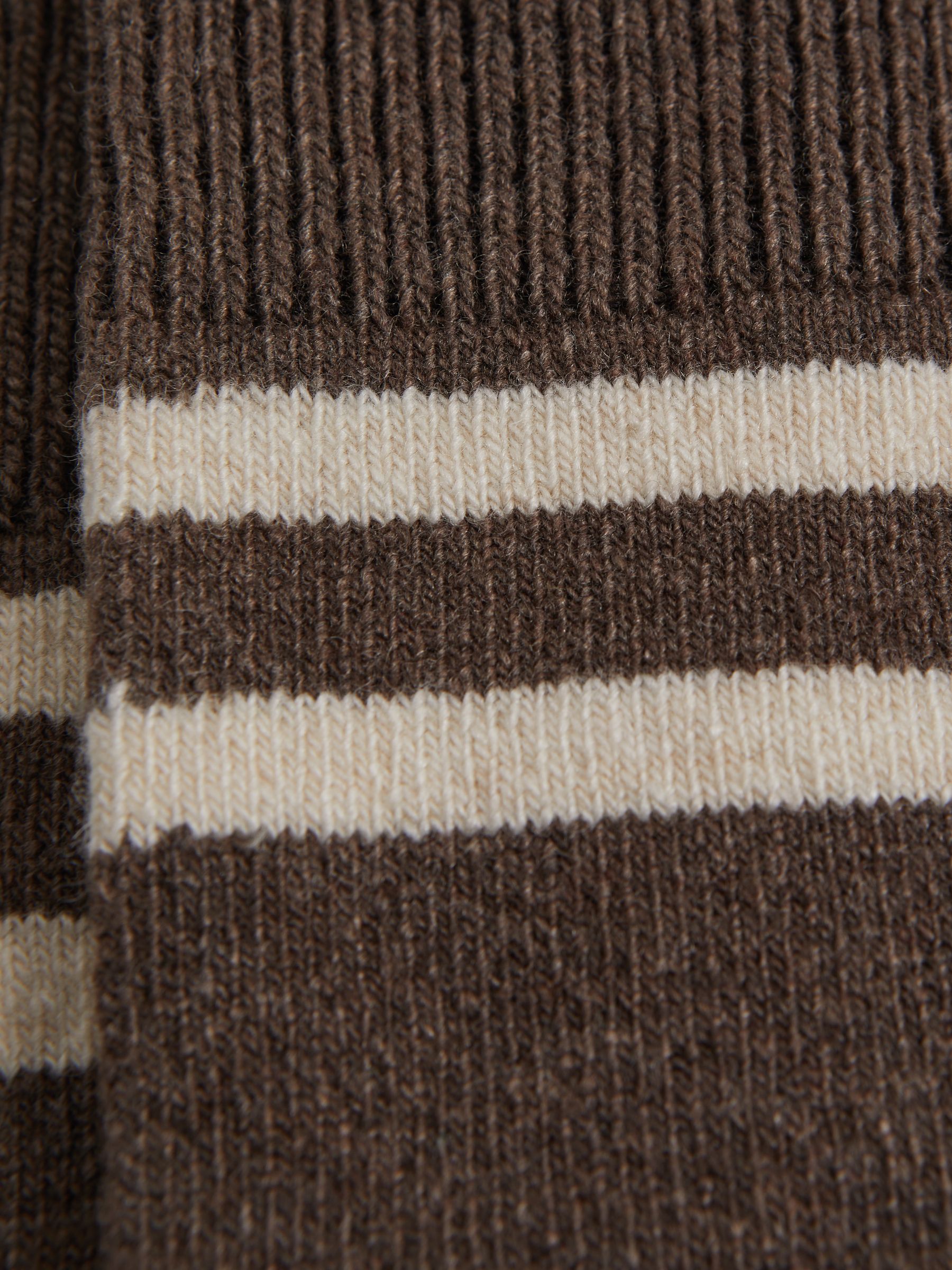 Wool Blend Striped Crew Socks in Brown Melange - Image 3 of 3