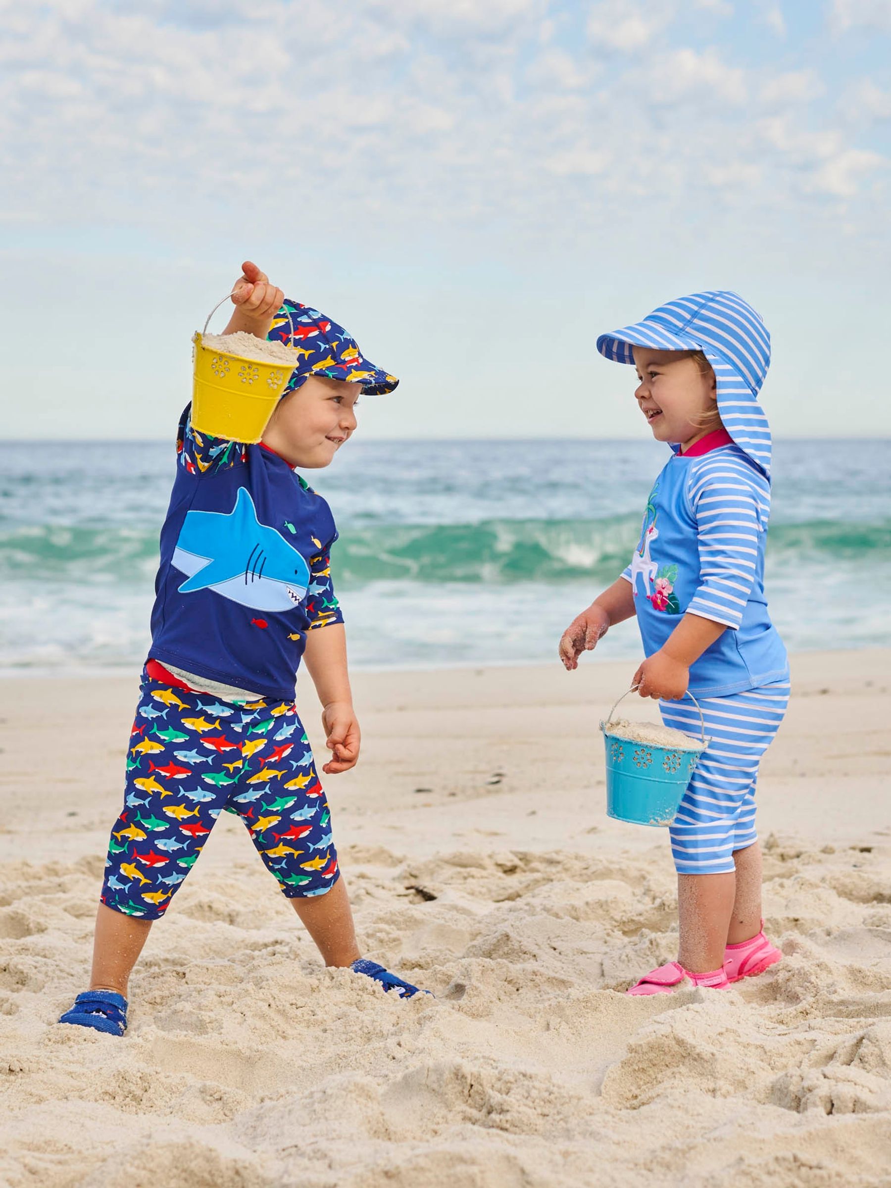 Cornflower Kids' Stripe Flap Sun Protection Hat - Image 1 of 4