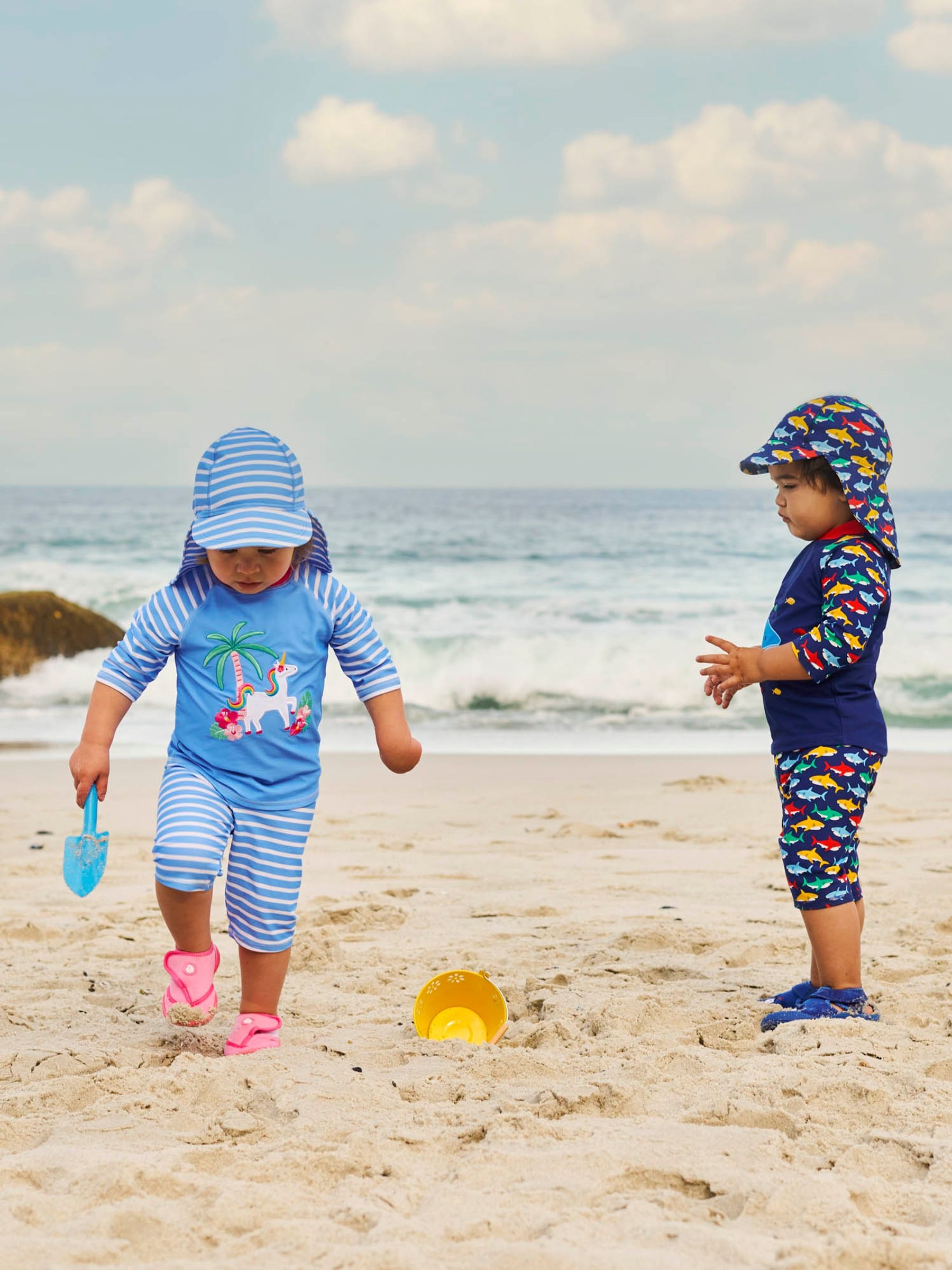 Cornflower Kids' Stripe Flap Sun Protection Hat - Image 2 of 4