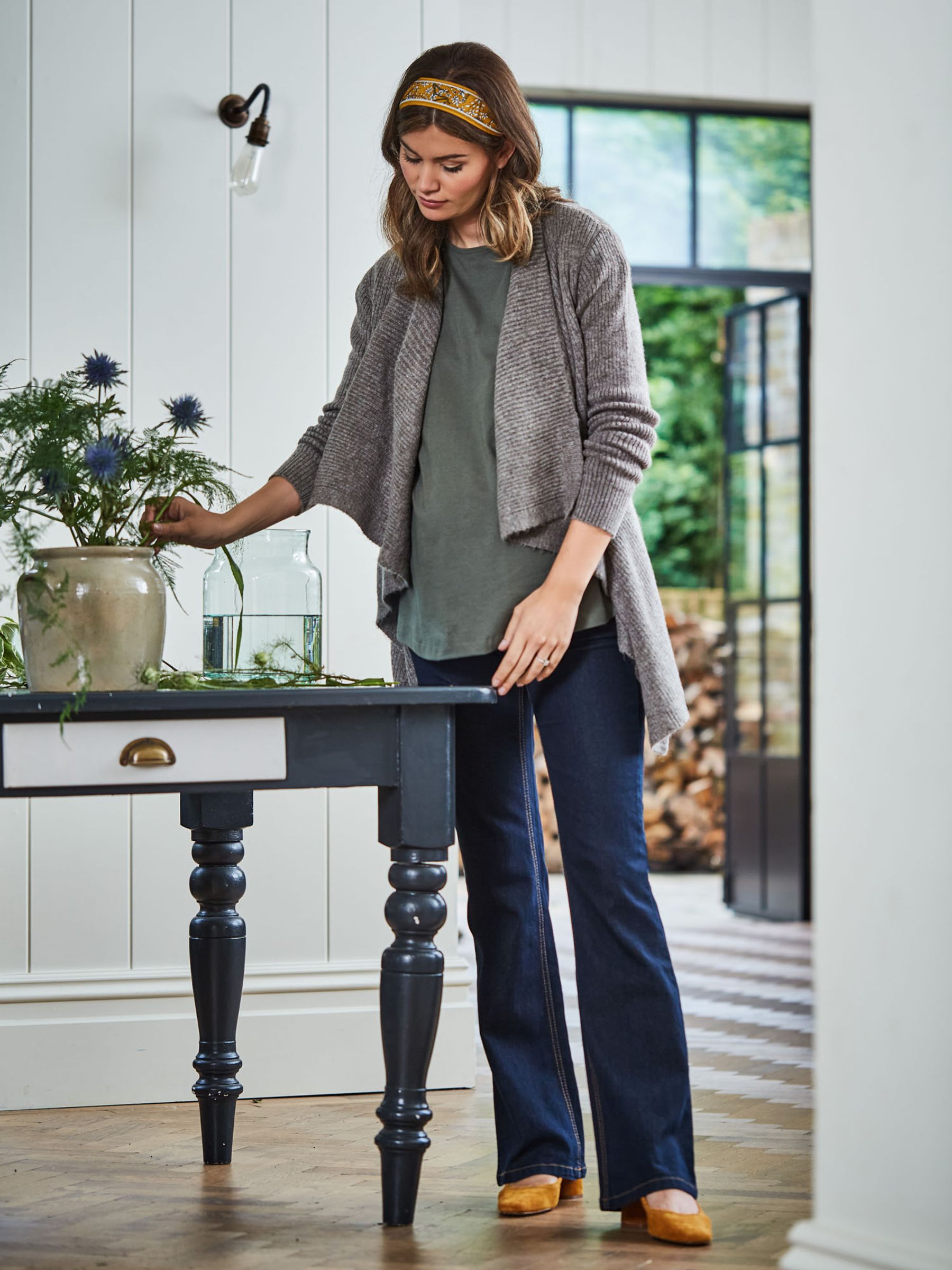 Brown Rib Knit Drape Maternity & Nursing Cardigan - Image 2 of 3