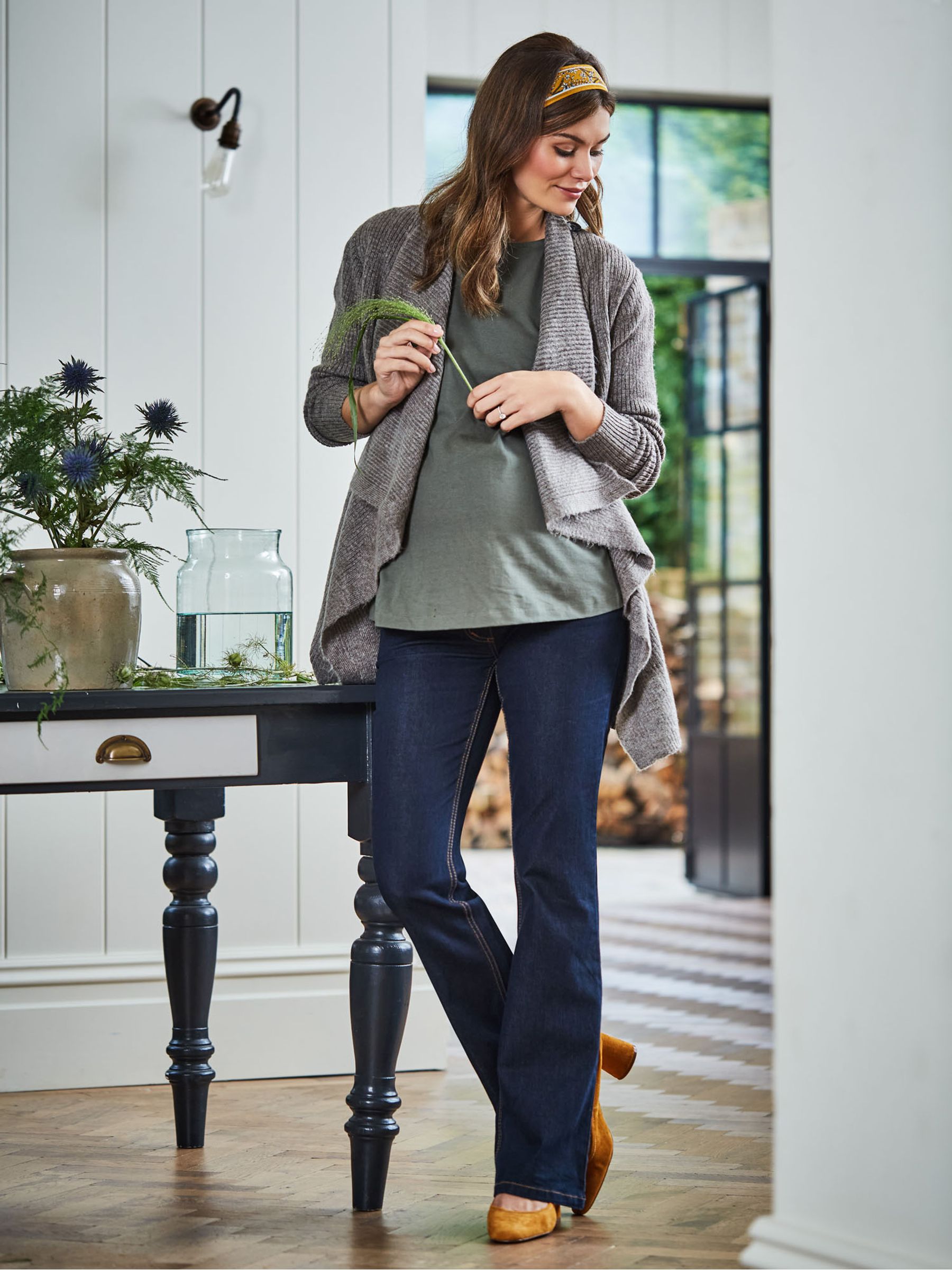 Brown Rib Knit Drape Maternity & Nursing Cardigan - Image 3 of 3