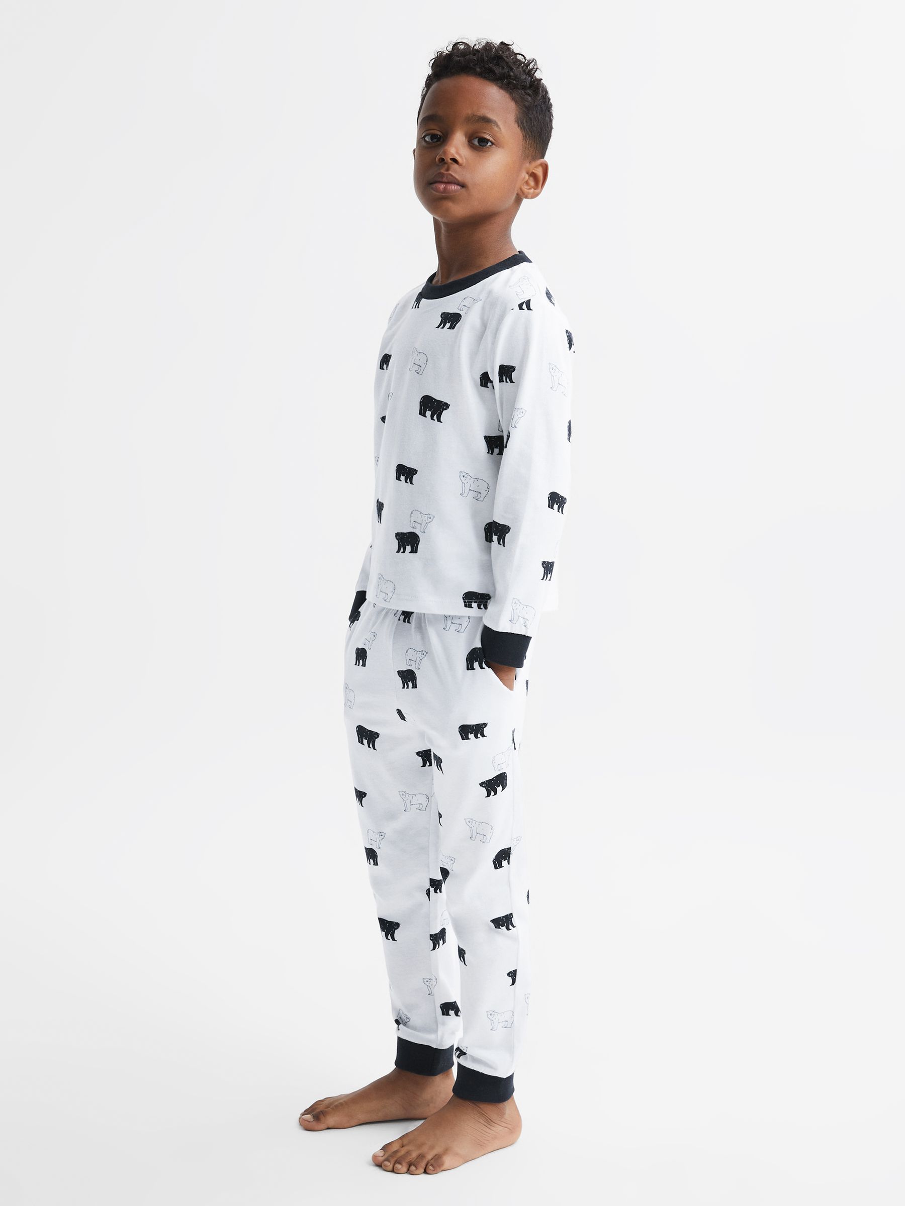 Slim Fit Cotton Motif Pyjama Top in Optic White - Image 1 of 6