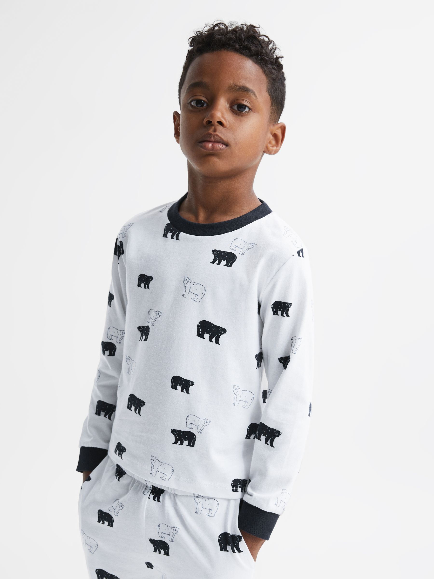 Slim Fit Cotton Motif Pyjama Top in Optic White - Image 3 of 6