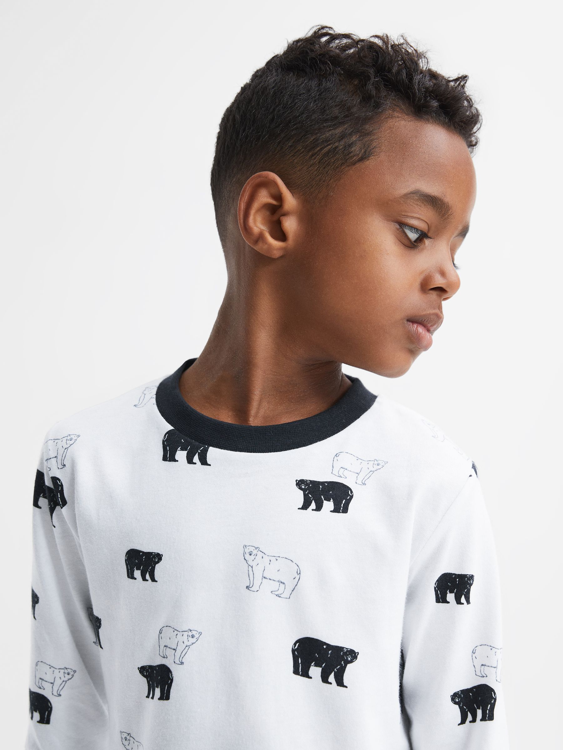Slim Fit Cotton Motif Pyjama Top in Optic White - Image 4 of 6