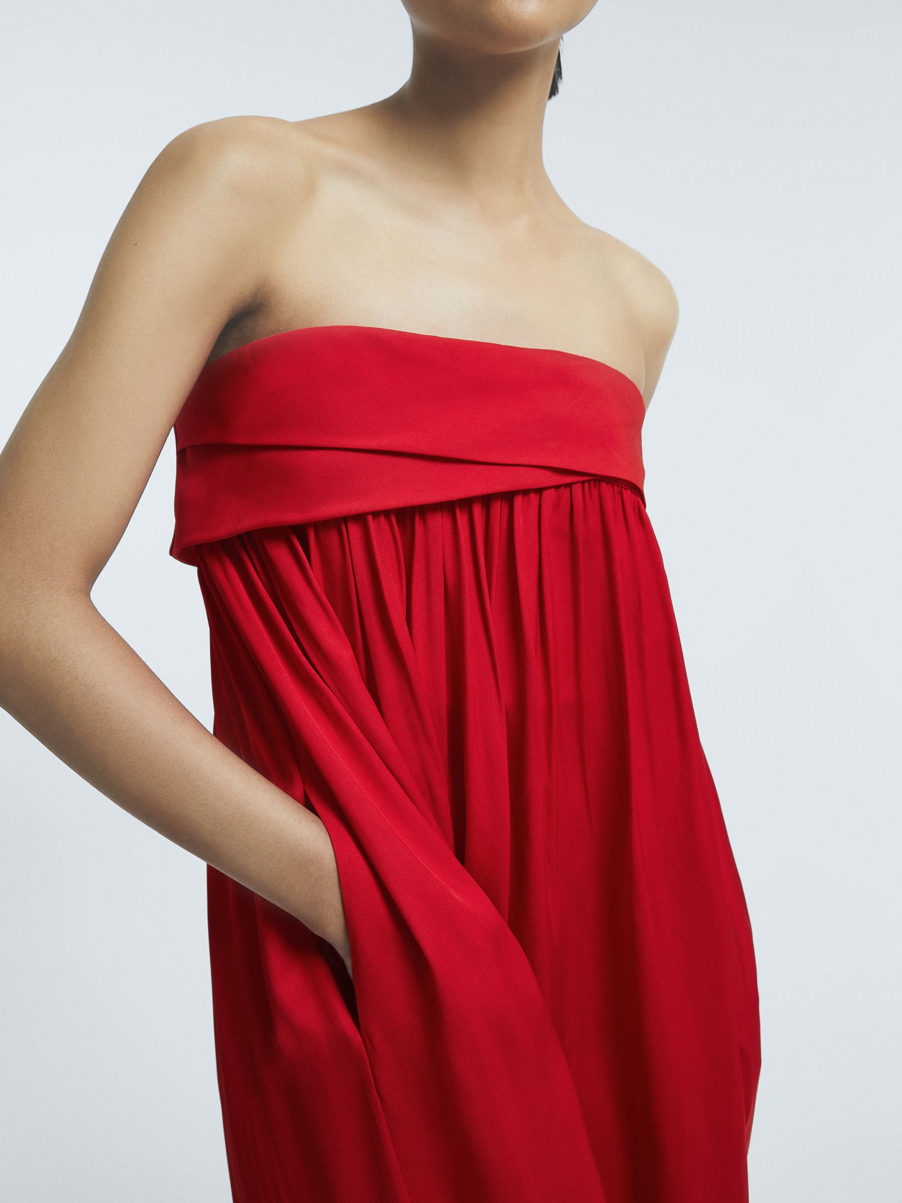 Italian Fabric Strapless Maxi Dress in Red - Image 3 of 5