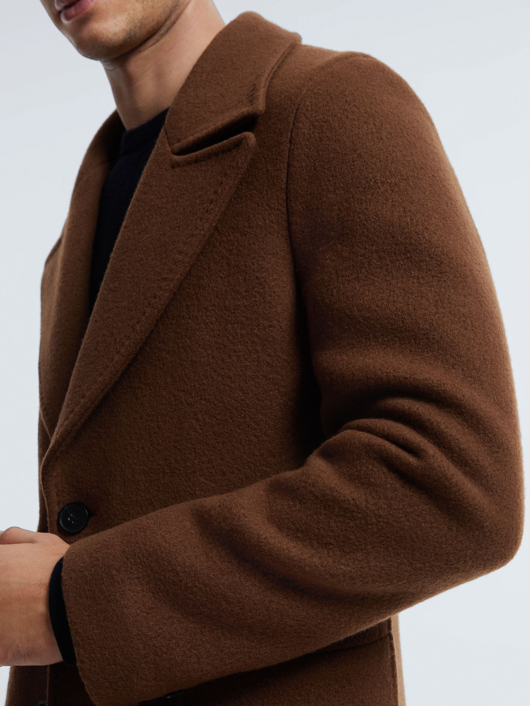 Atelier Casentino Wool Blend Single Breasted Coat in Tobacco - Image 4 of 7