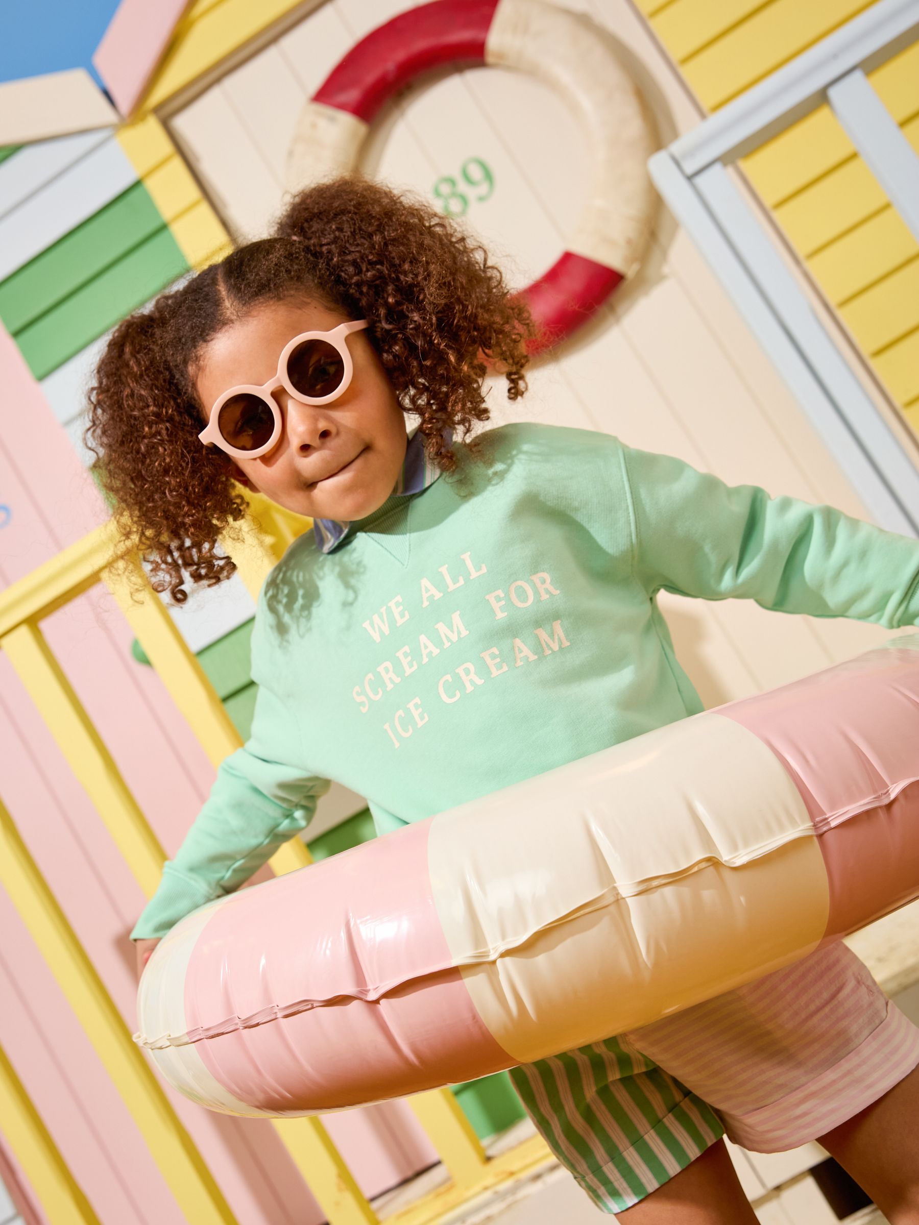 Kids' Sundaze Green Crew Neck Slogan Sweatshirt - Image 1 of 5