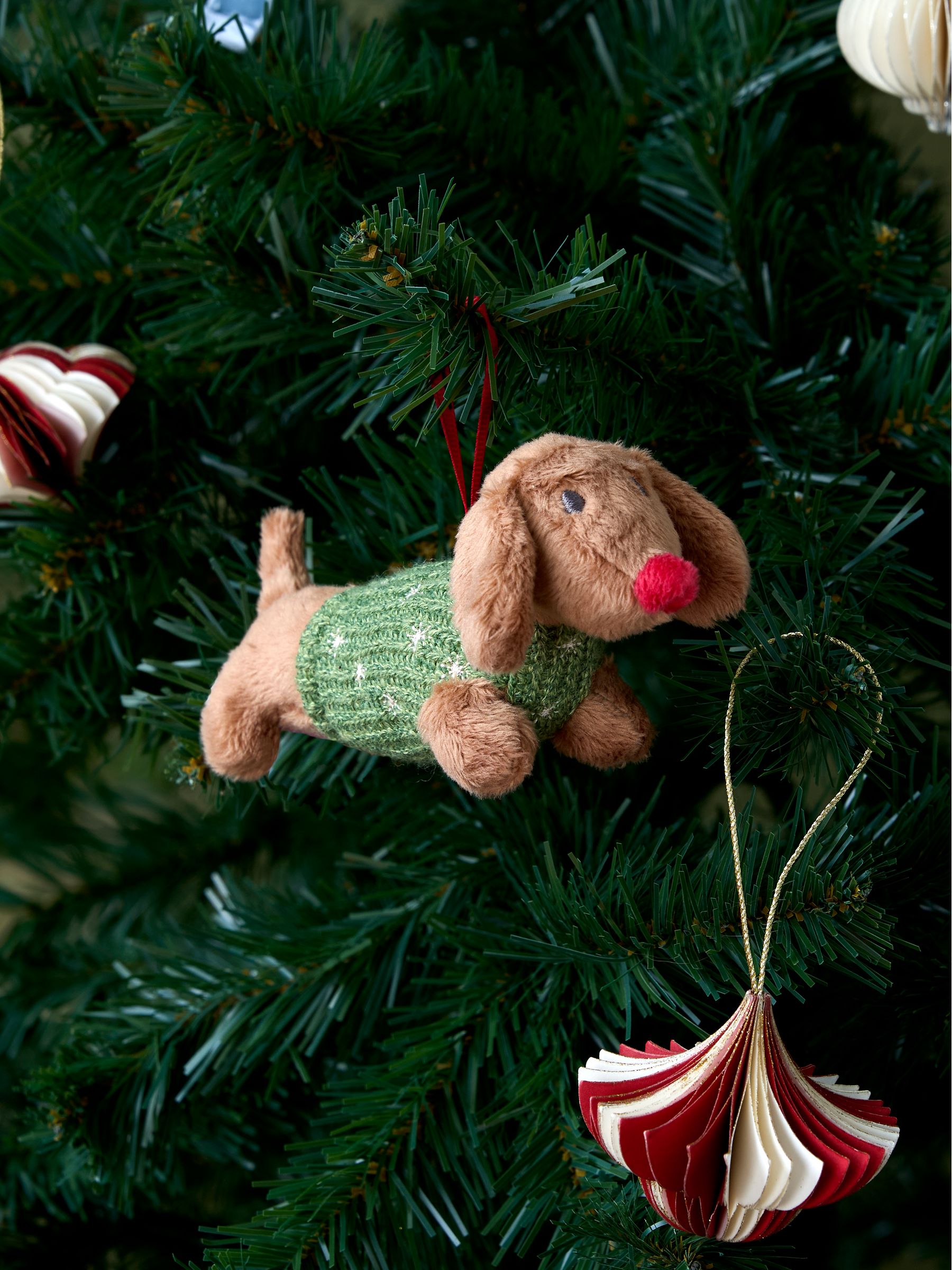 Red Christmas Sausage Dog Wooden Tree Decoration - Image 1 of 4