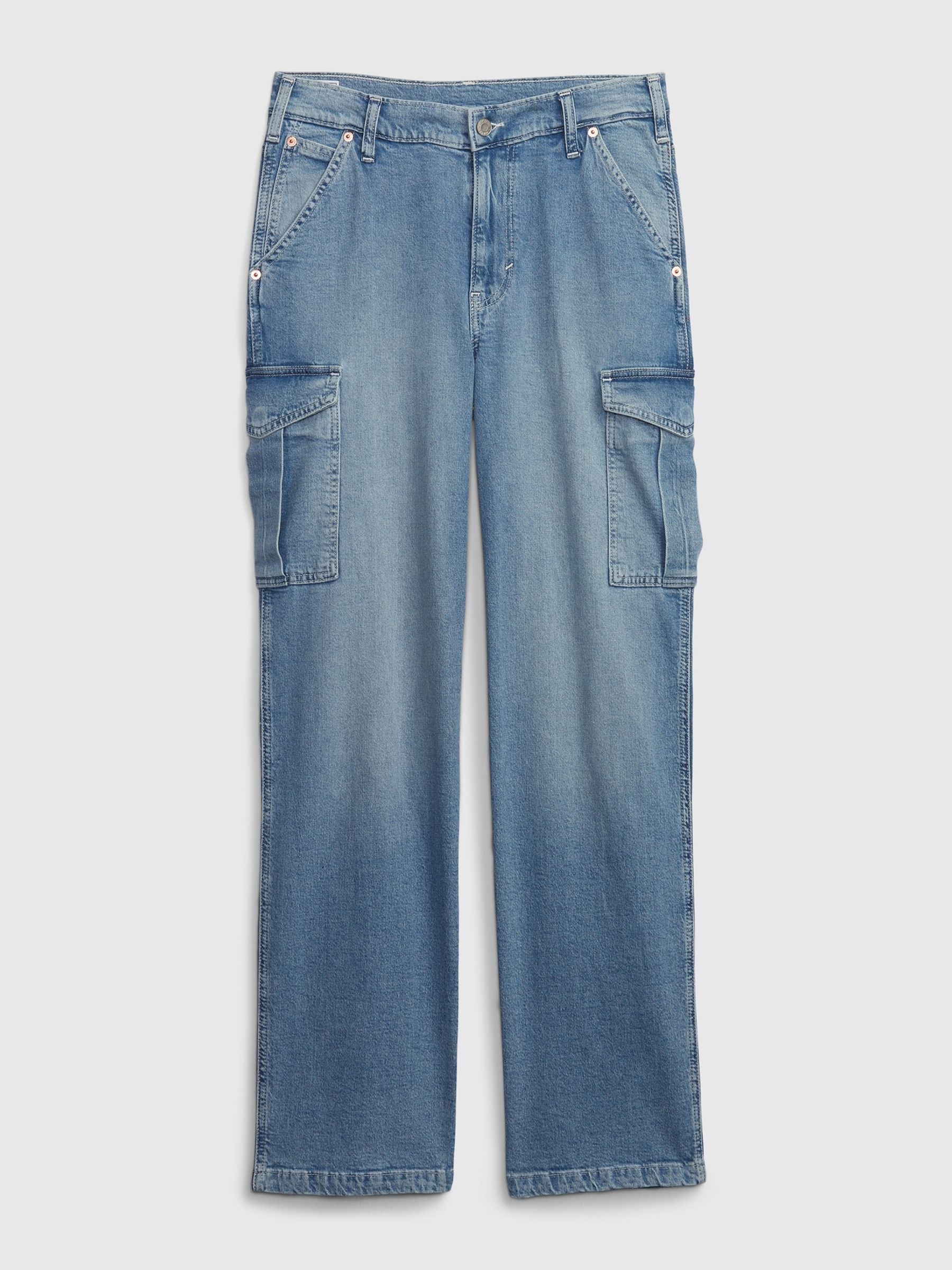 Light Indigo Blue 90s Mid Rise Loose Cargo Jeans - Image 1 of 5