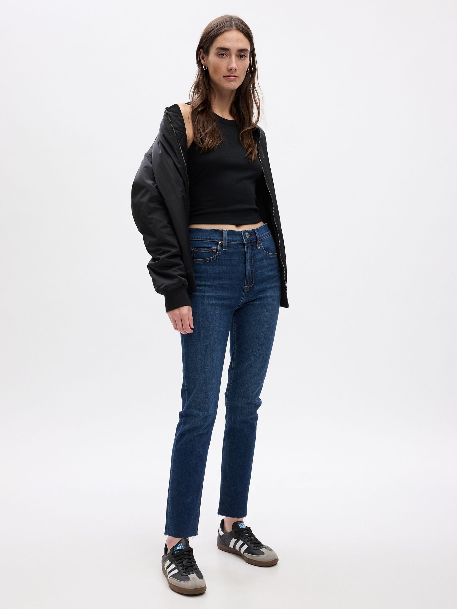 Dark Indigo Blue High Waisted Vintage Slim Jeans - Image 1 of 5