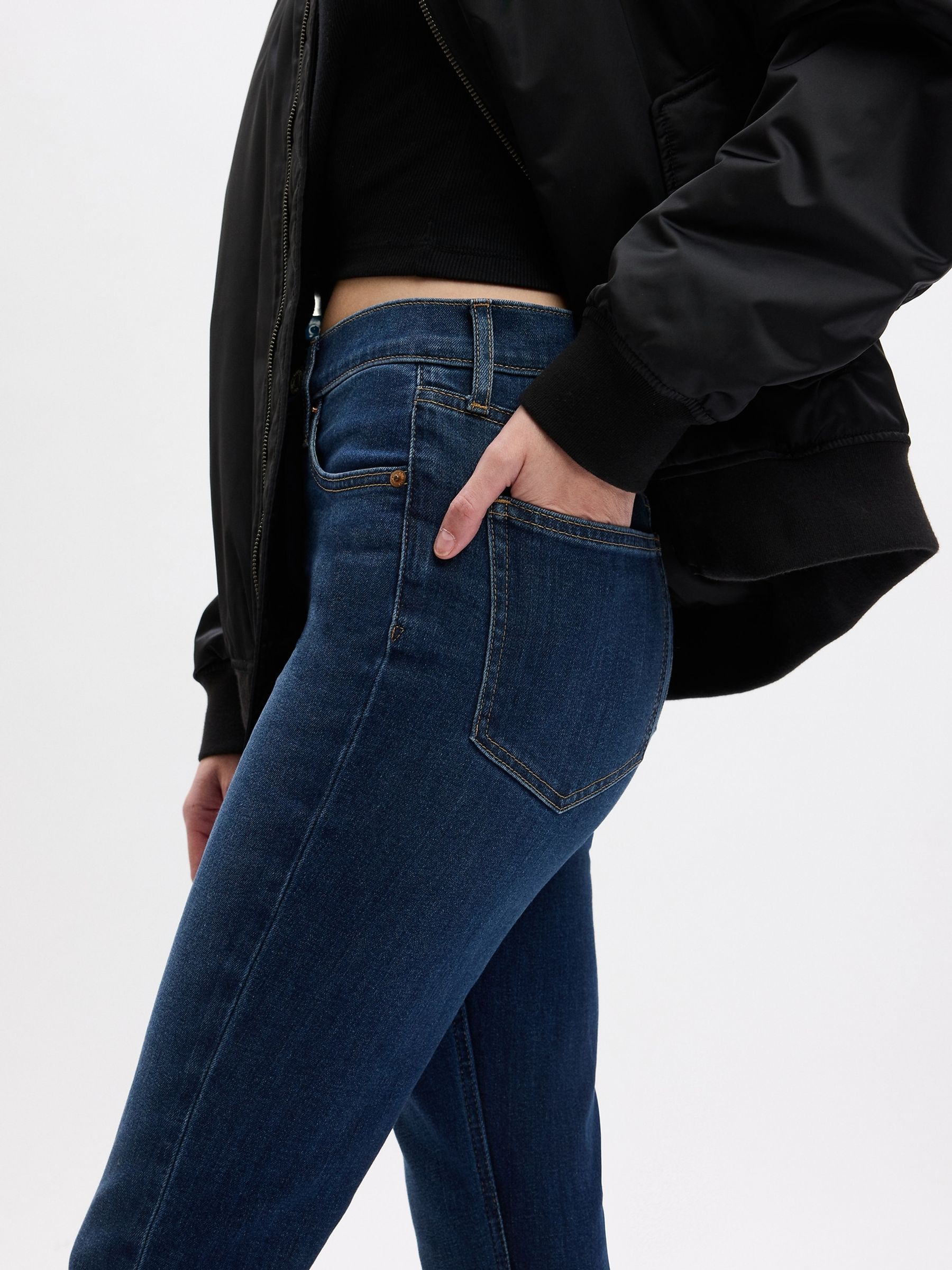 Dark Indigo Blue High Waisted Vintage Slim Jeans - Image 4 of 5