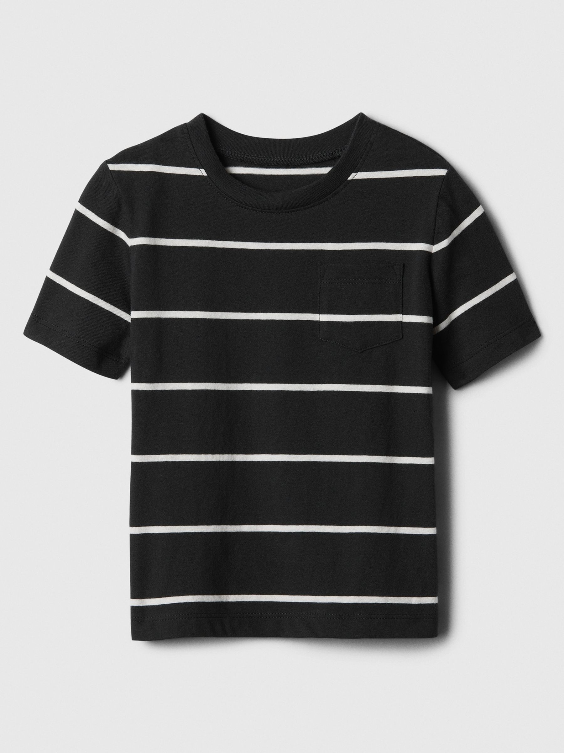 Black Crew Neck Pocket Short Sleeve Stripe T-Shirt - Image 1 of 1