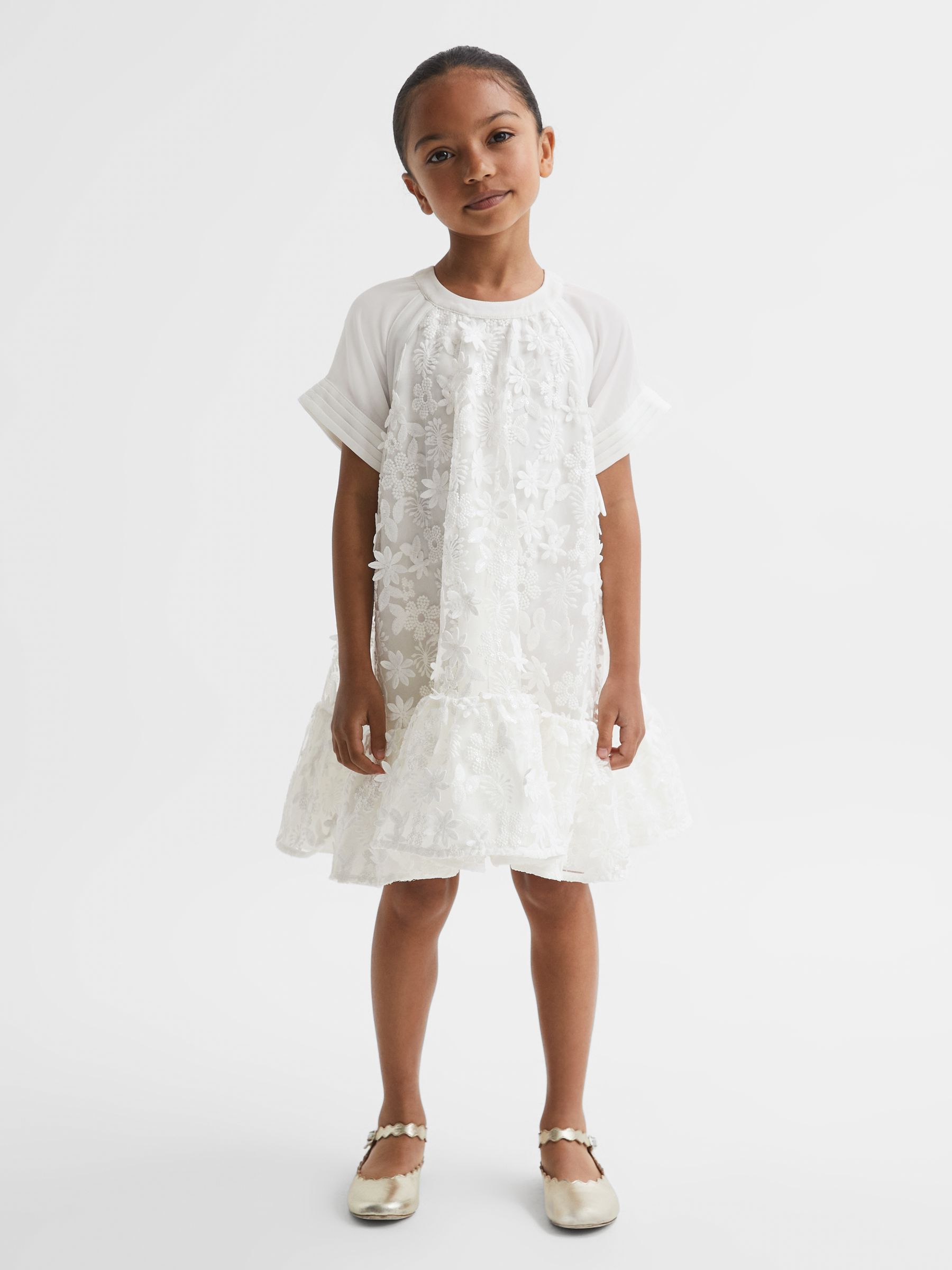 9-13 yrs Embellished Flared Dress in Ivory - Image 1 of 7