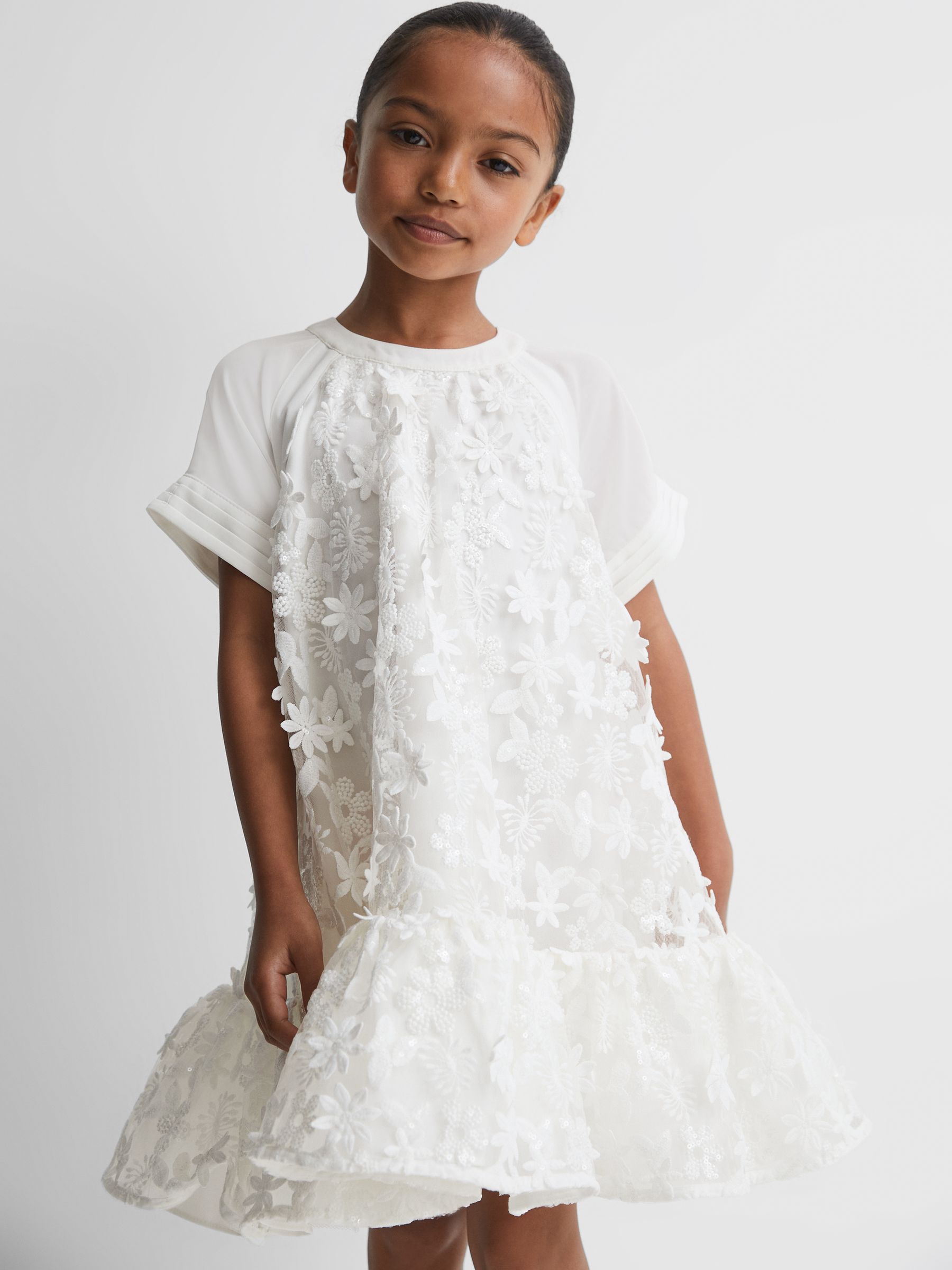9-13 yrs Embellished Flared Dress in Ivory - Image 3 of 7