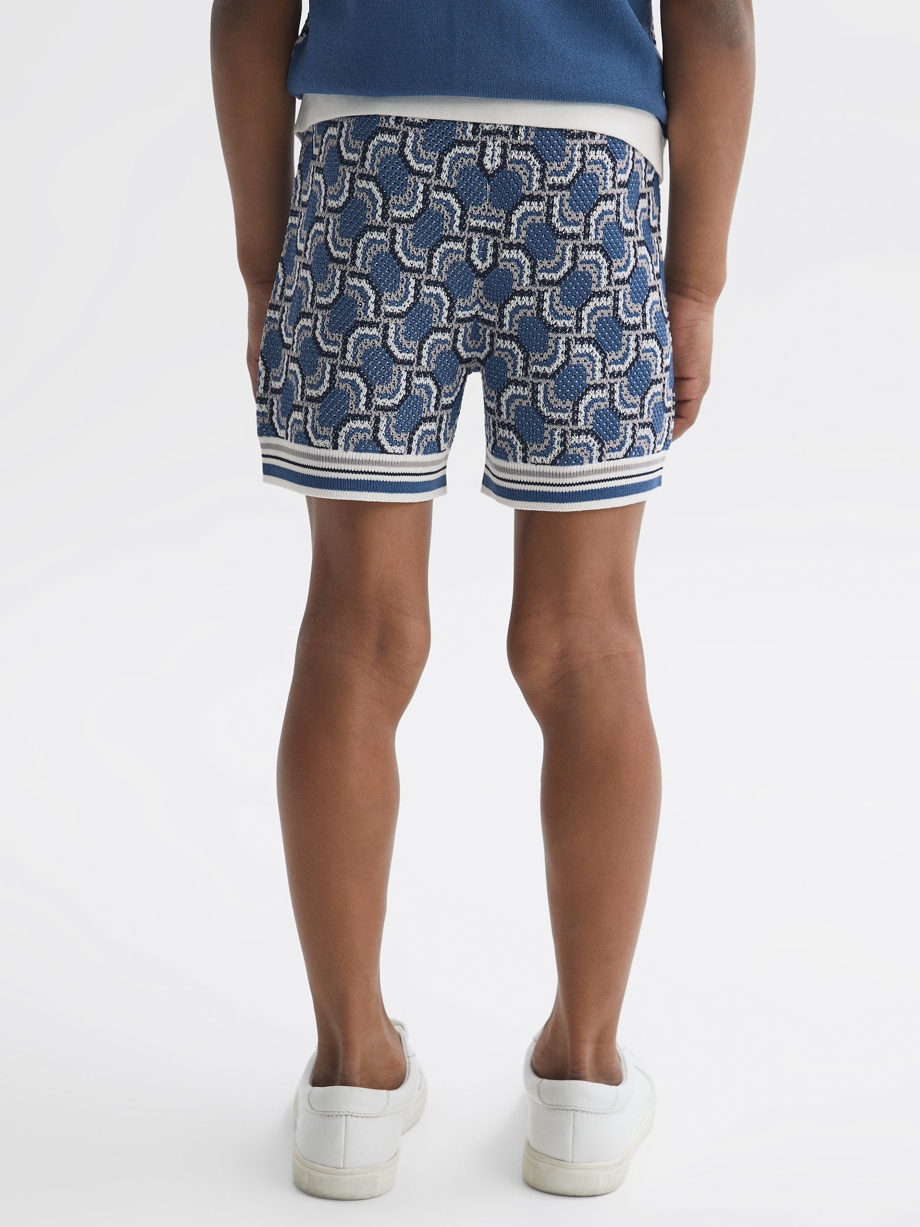 Junior Knitted Patterned Drawstring Shorts in Blue - Image 5 of 6