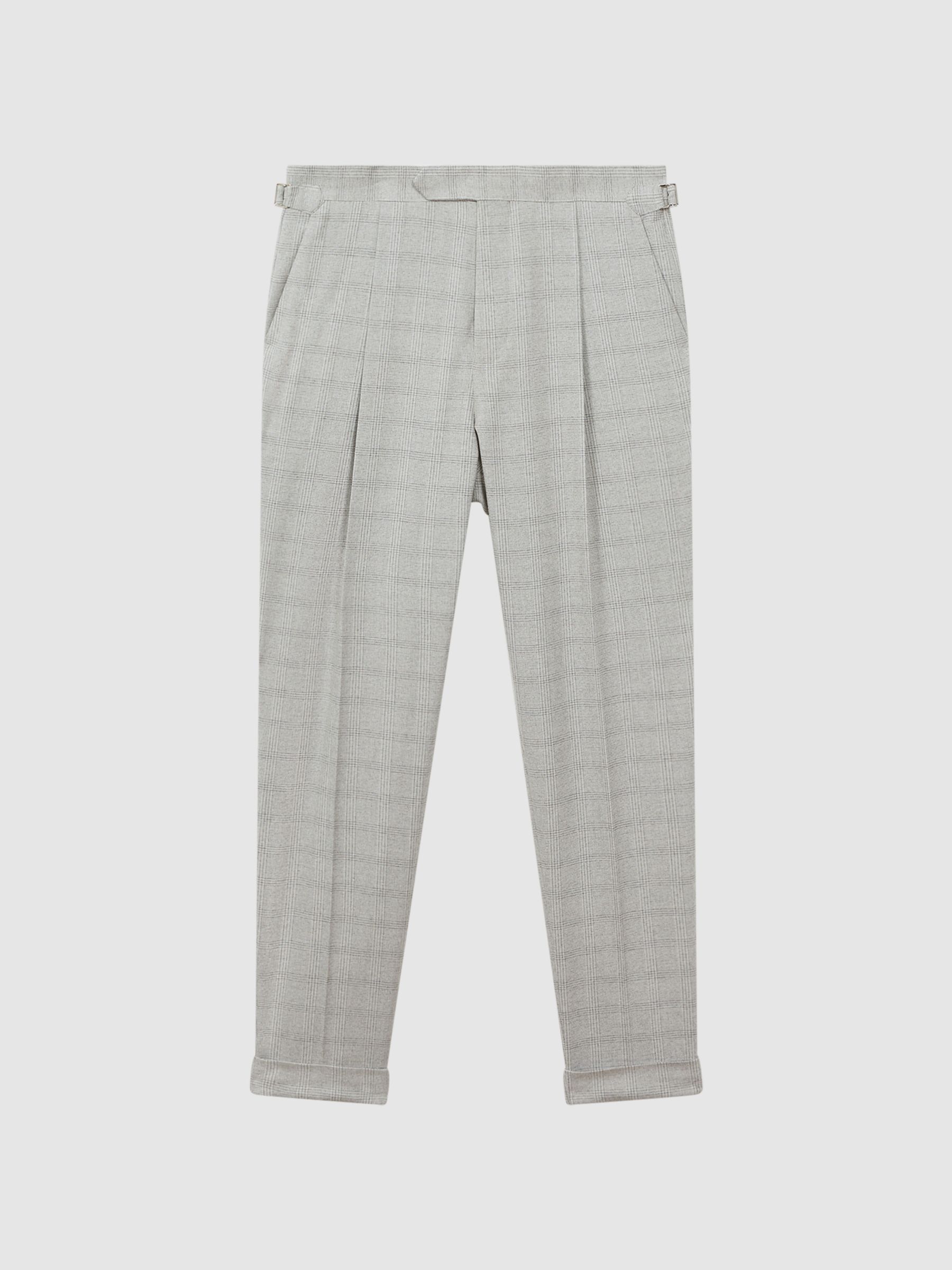 Slim Fit Prince of Wales Rolled Hem Trousers in Soft Grey - Image 2 of 5