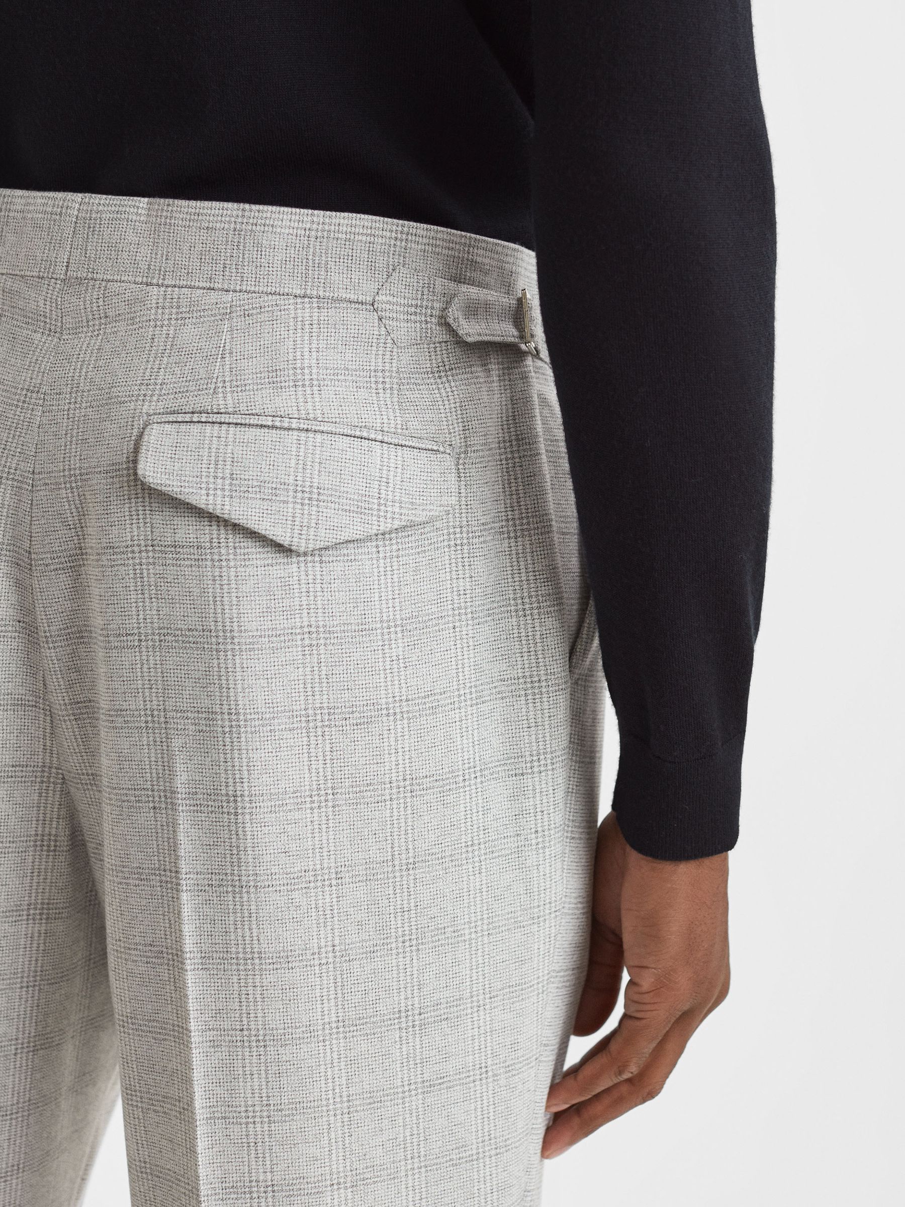 Slim Fit Prince of Wales Rolled Hem Trousers in Soft Grey - Image 4 of 5