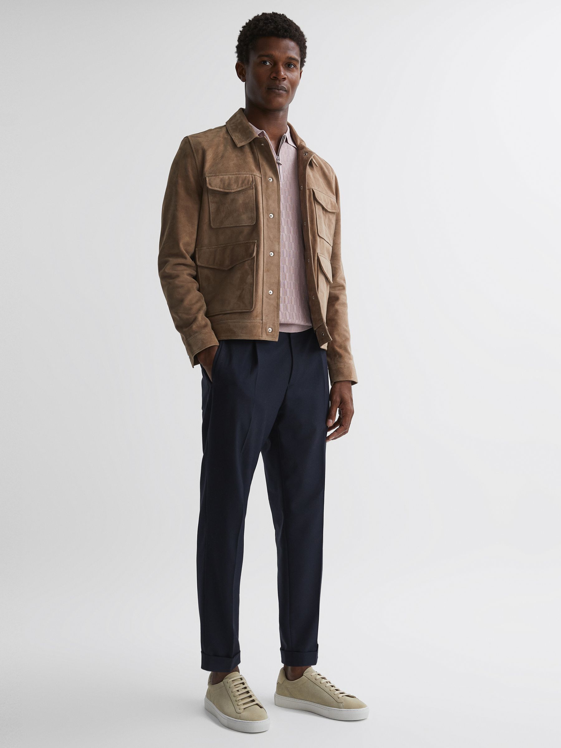 Suede Trainers in Stone - Image 2 of 5