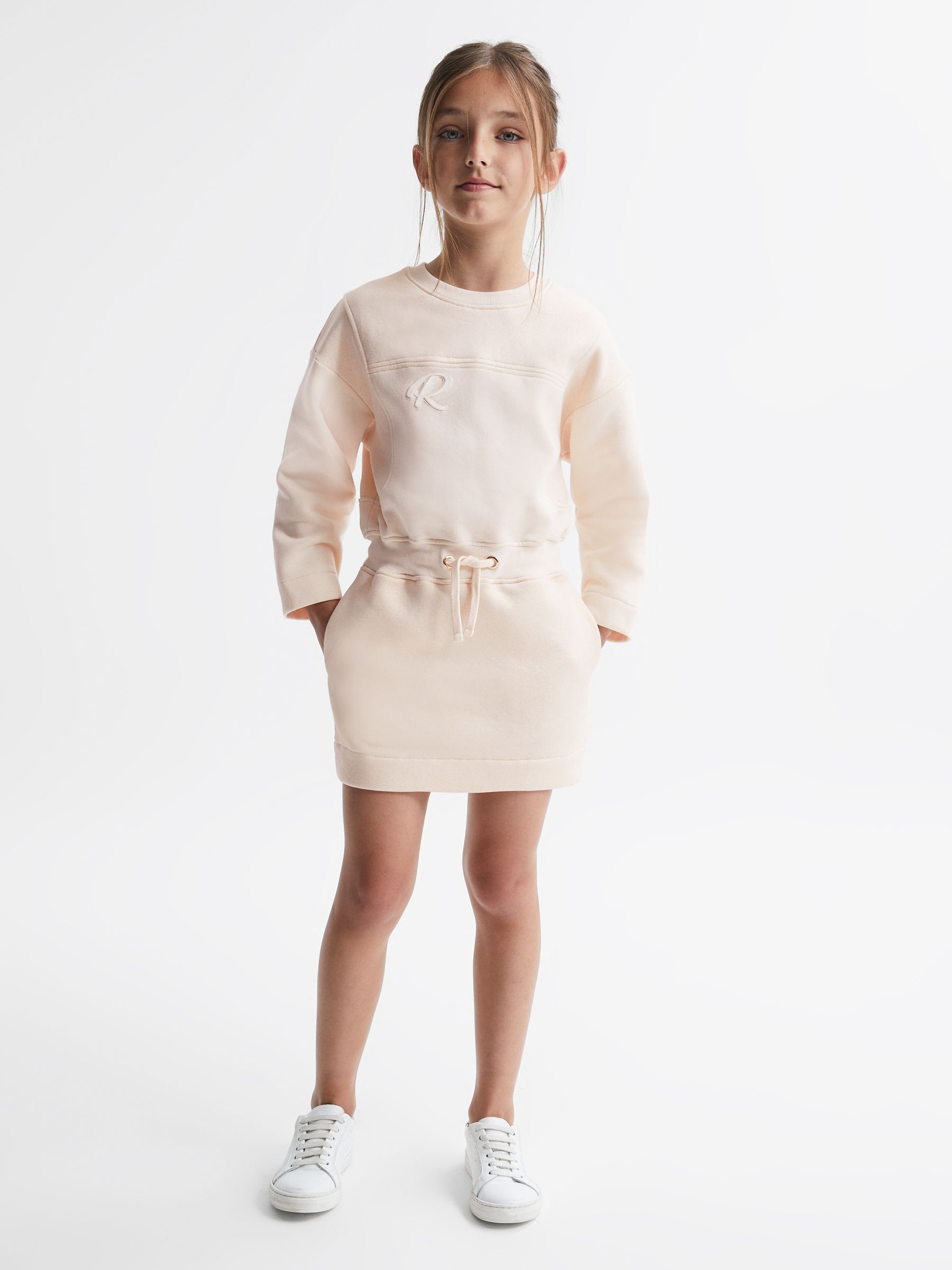 Sparkle Crew Neck Drawstring Dress in Pink - Image 1 of 6 Sparkle Crew Neck Drawstring Dress in Pink - Image 1 of 6