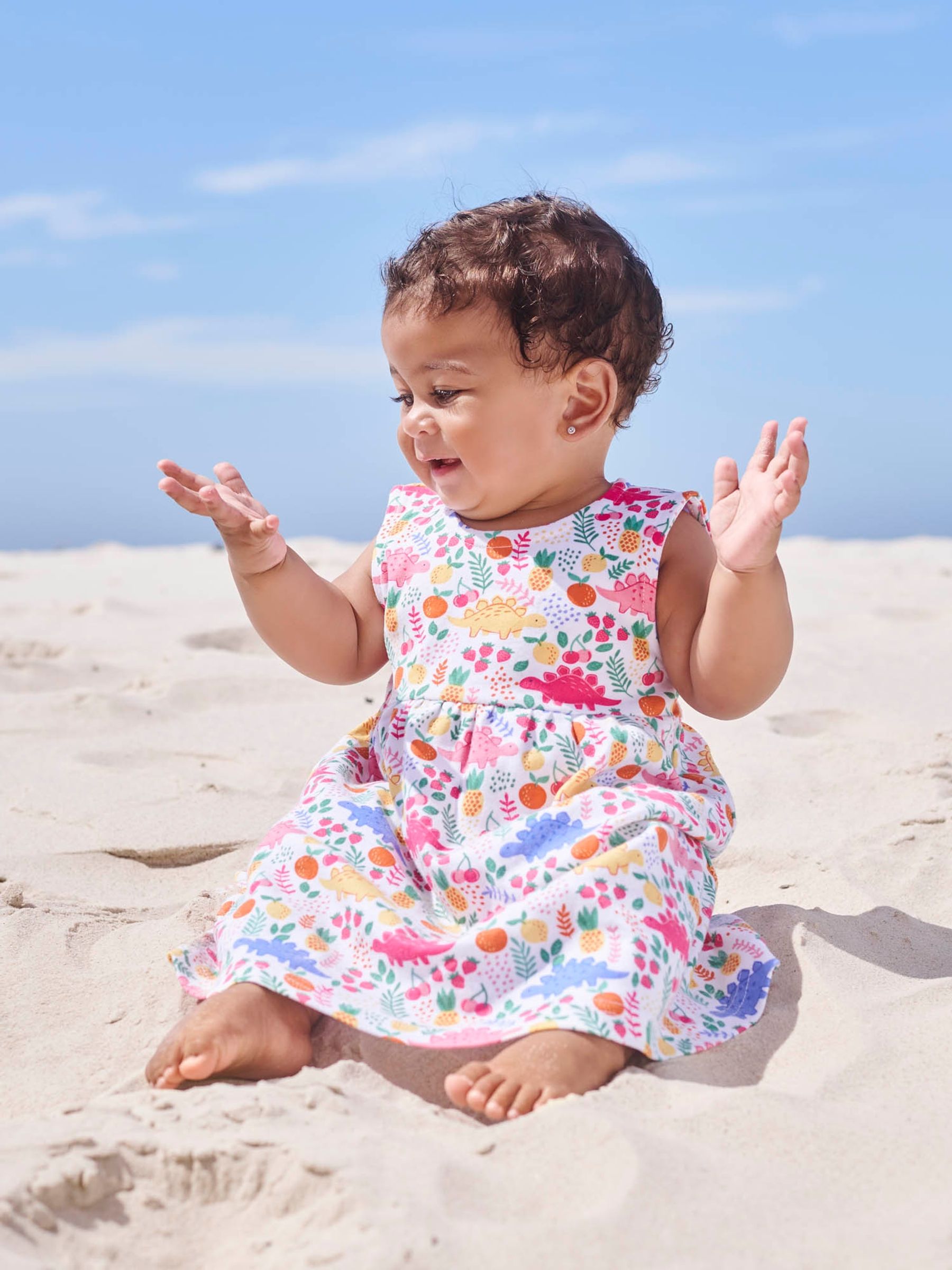 White Girls Sweet Dinosaur Print Summer Dress - Image 3 of 5