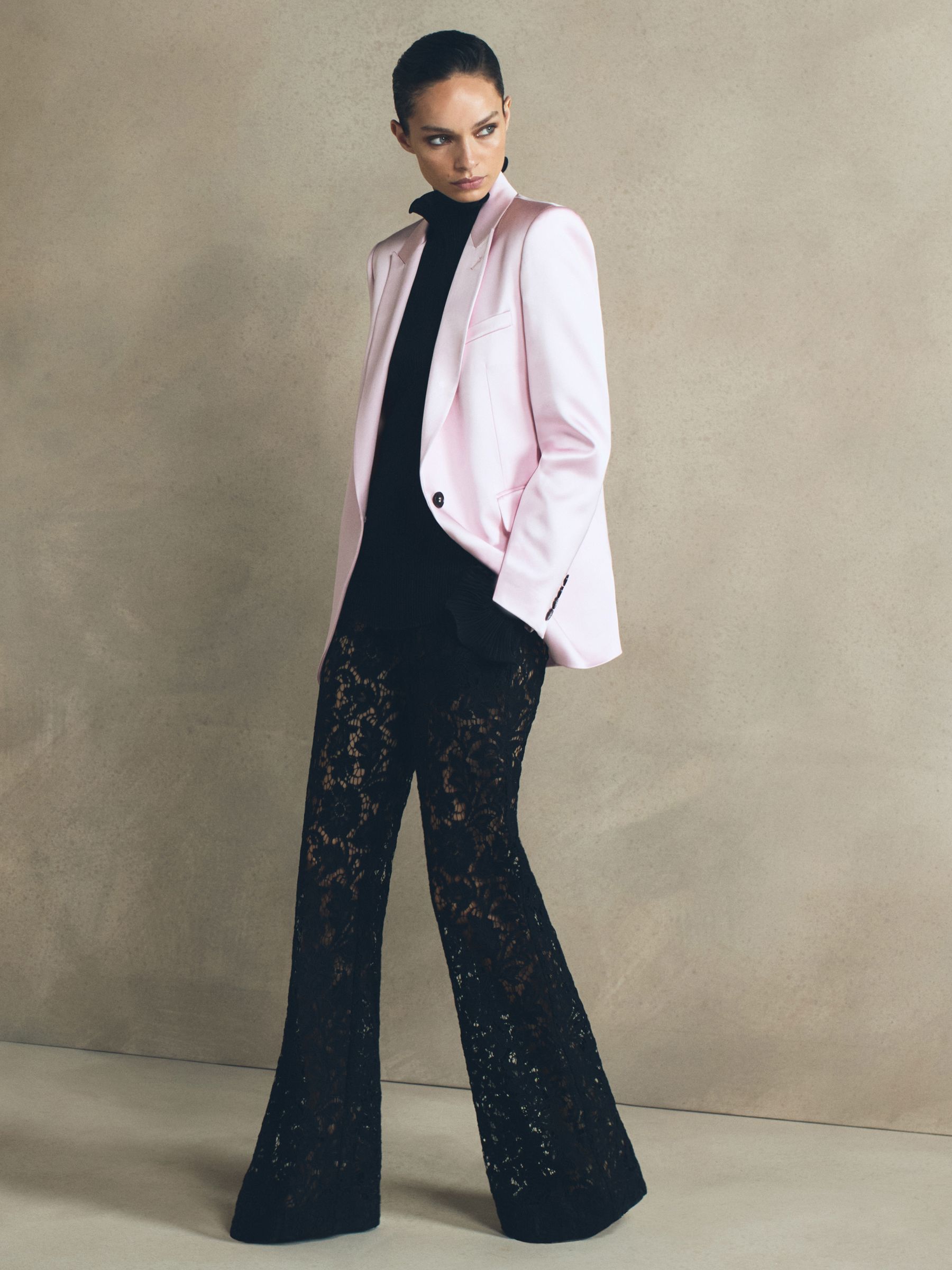 Satin Single Breasted Blazer in Pink - Image 1 of 9 Satin Single Breasted Blazer in Pink - Image 1 of 9