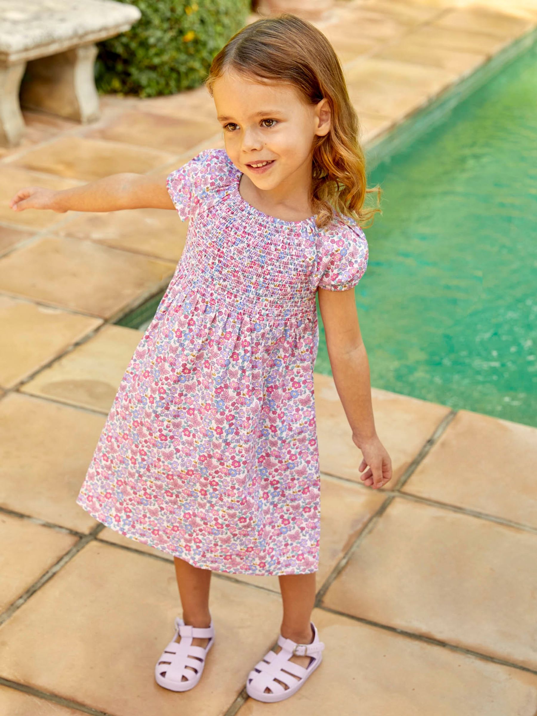 Pastel Butterfly Ditsy Print Smocked Dress - Image 3 of 5