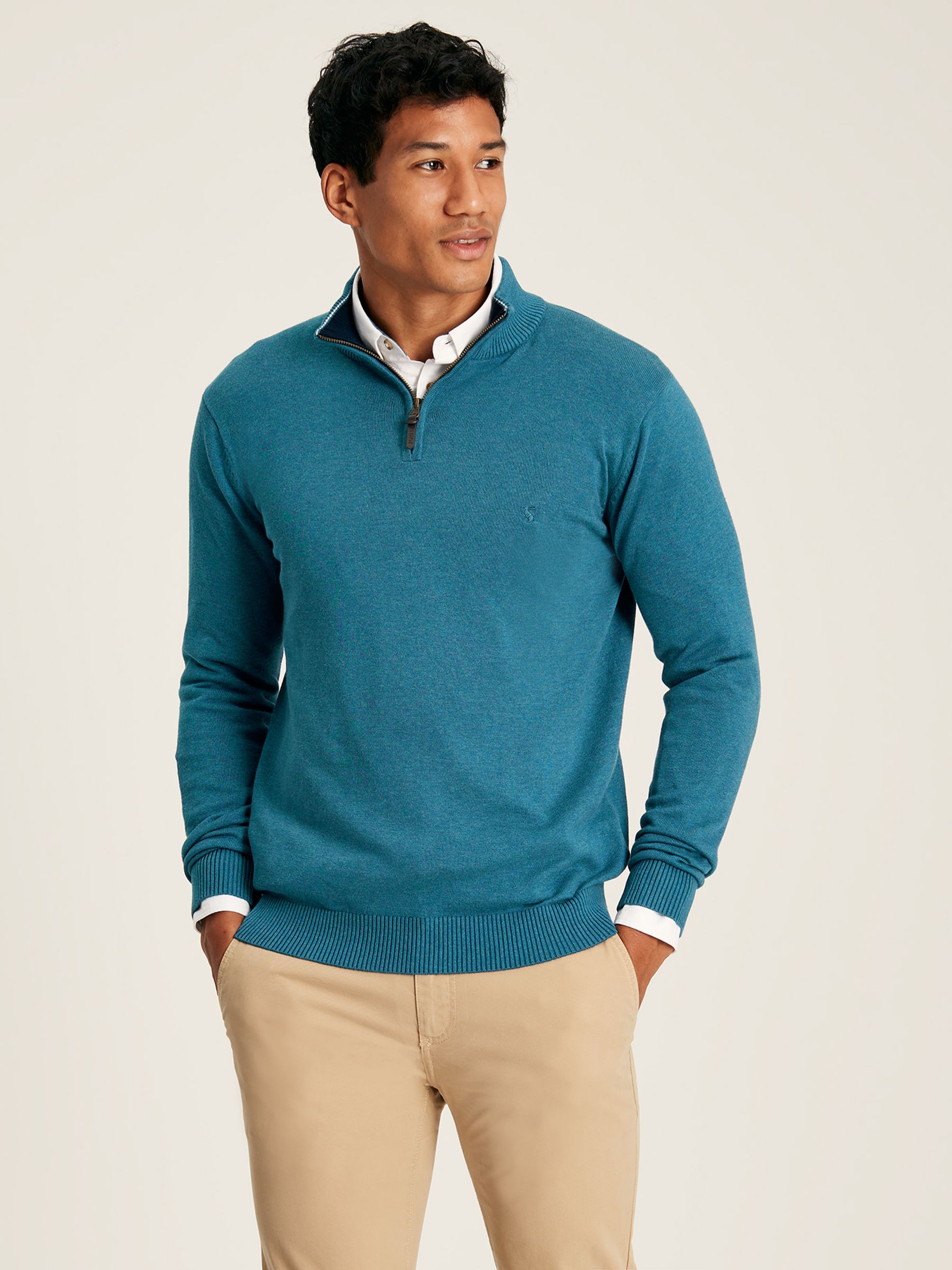 Hillside Blue Knitted Quarter Zip Jumper - Image 1 of 5