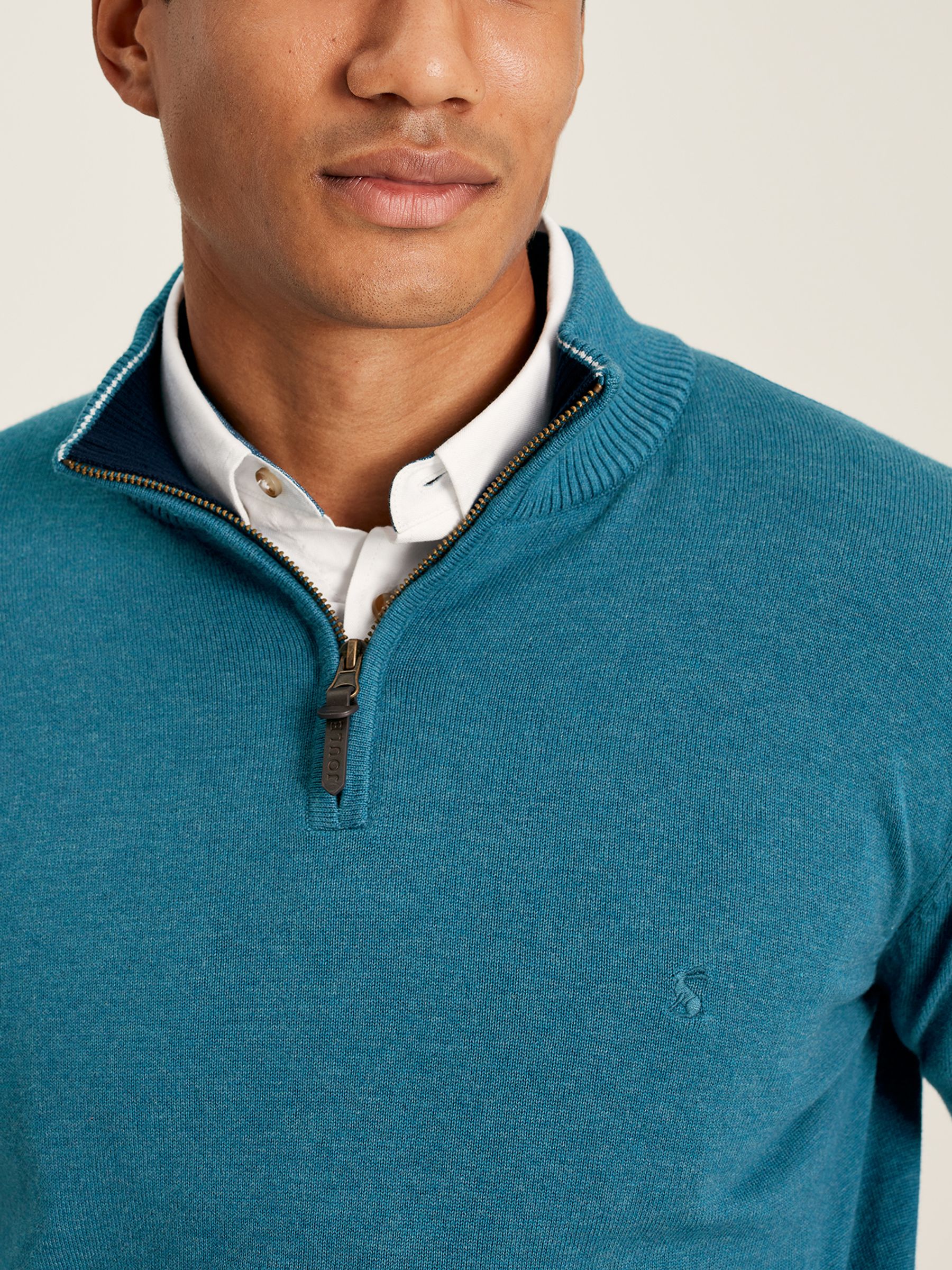 Hillside Blue Knitted Quarter Zip Jumper - Image 4 of 5