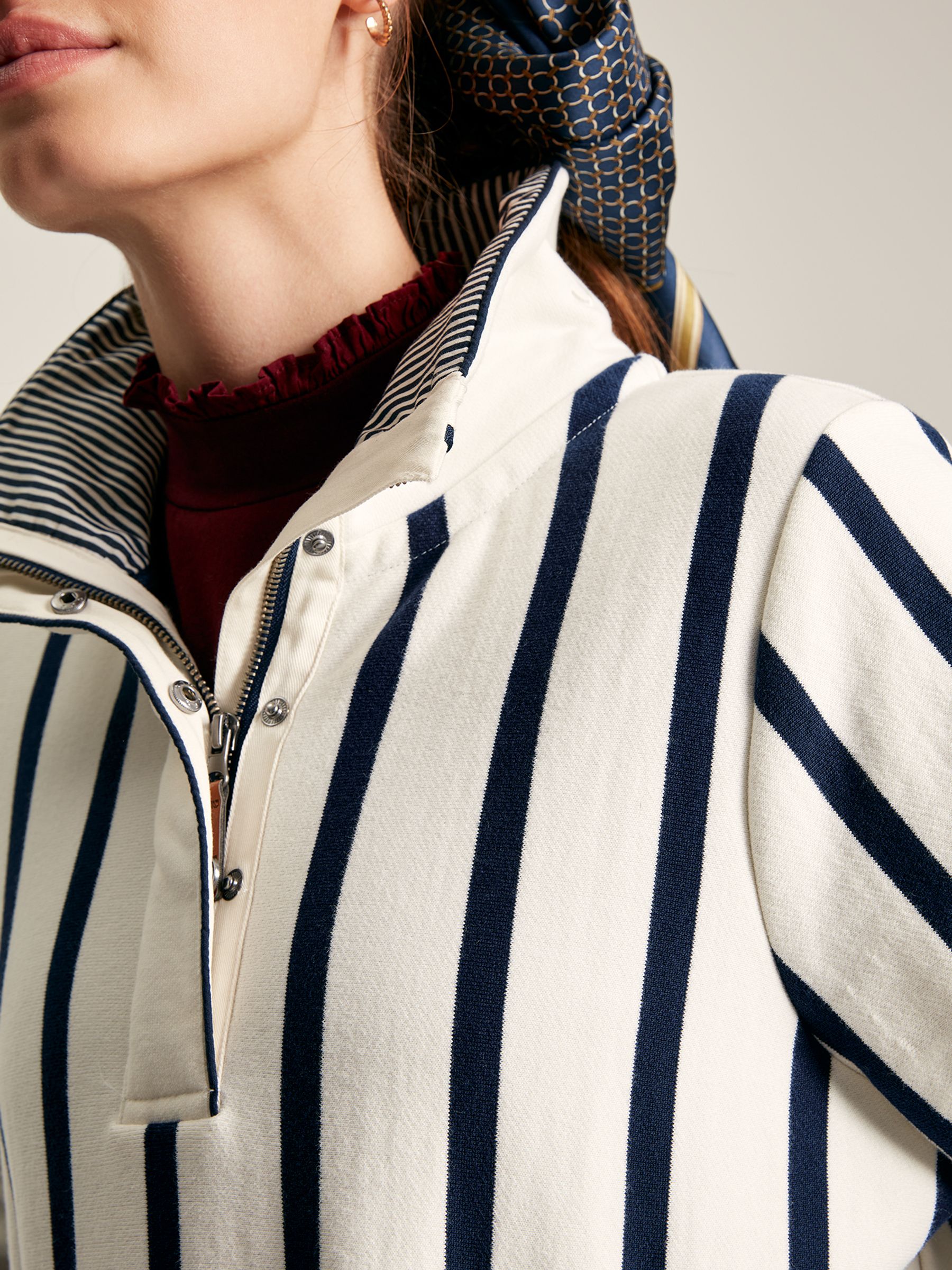 Burnham Cream & Navy Striped Funnel Neck Quarter Zip Sweatshirt - Image 4 of 7