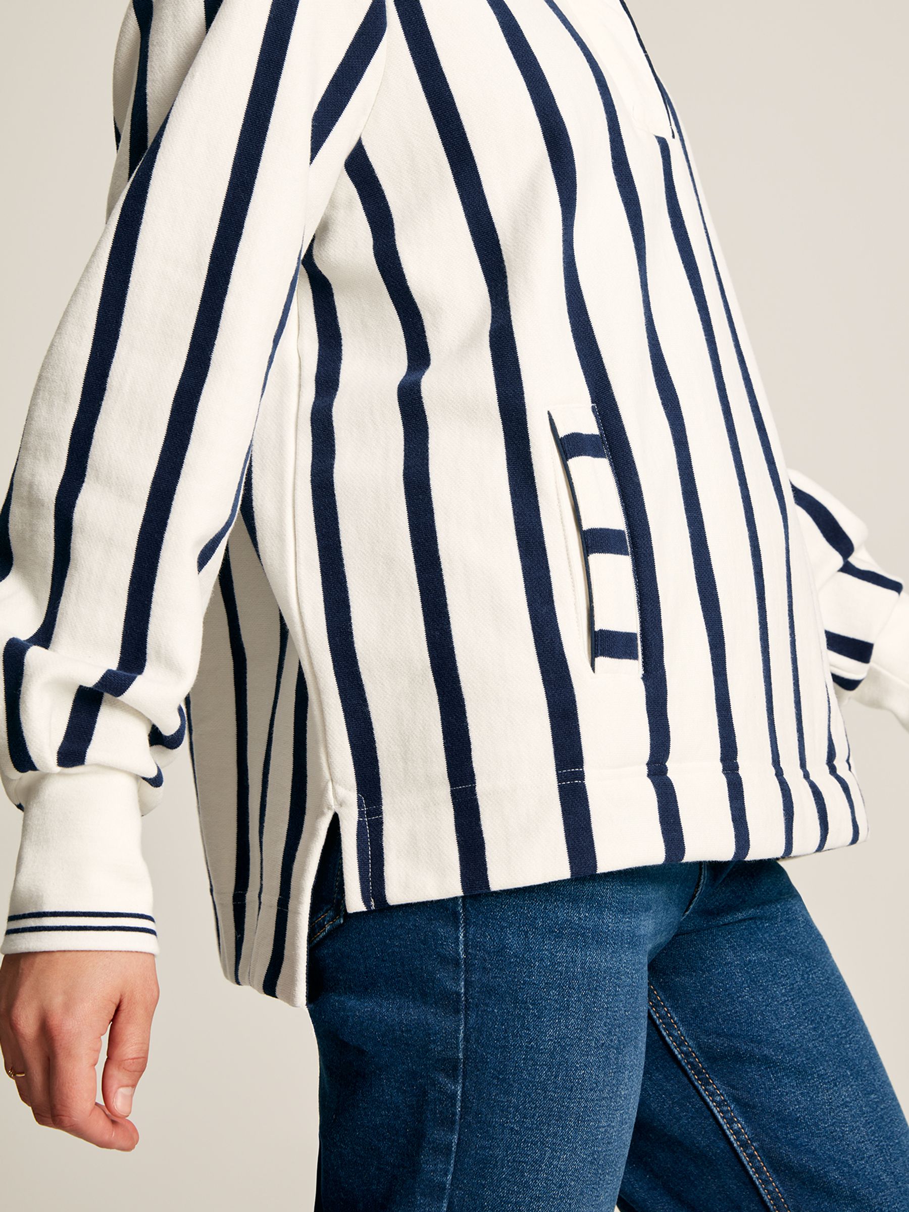 Burnham Cream & Navy Striped Funnel Neck Quarter Zip Sweatshirt - Image 5 of 7