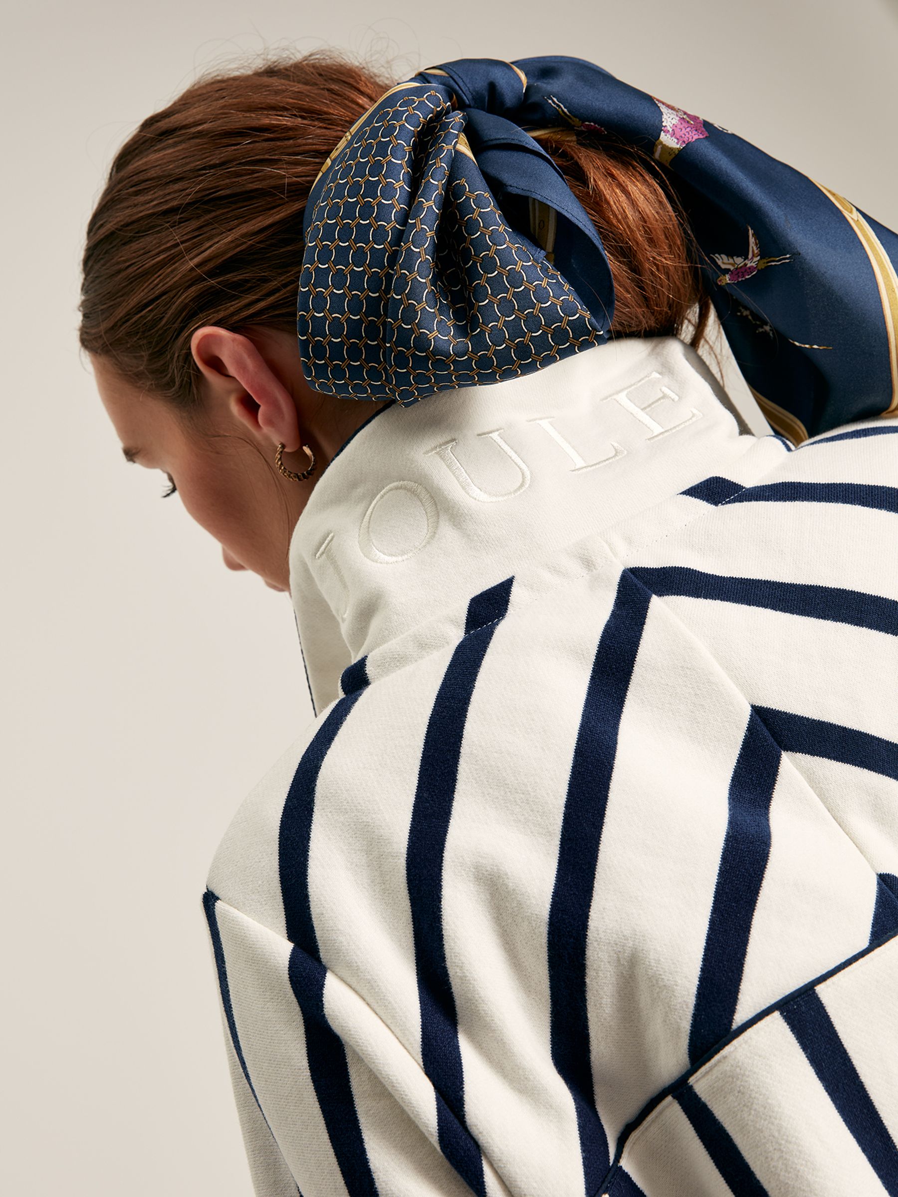 Burnham Cream & Navy Striped Funnel Neck Quarter Zip Sweatshirt - Image 6 of 7
