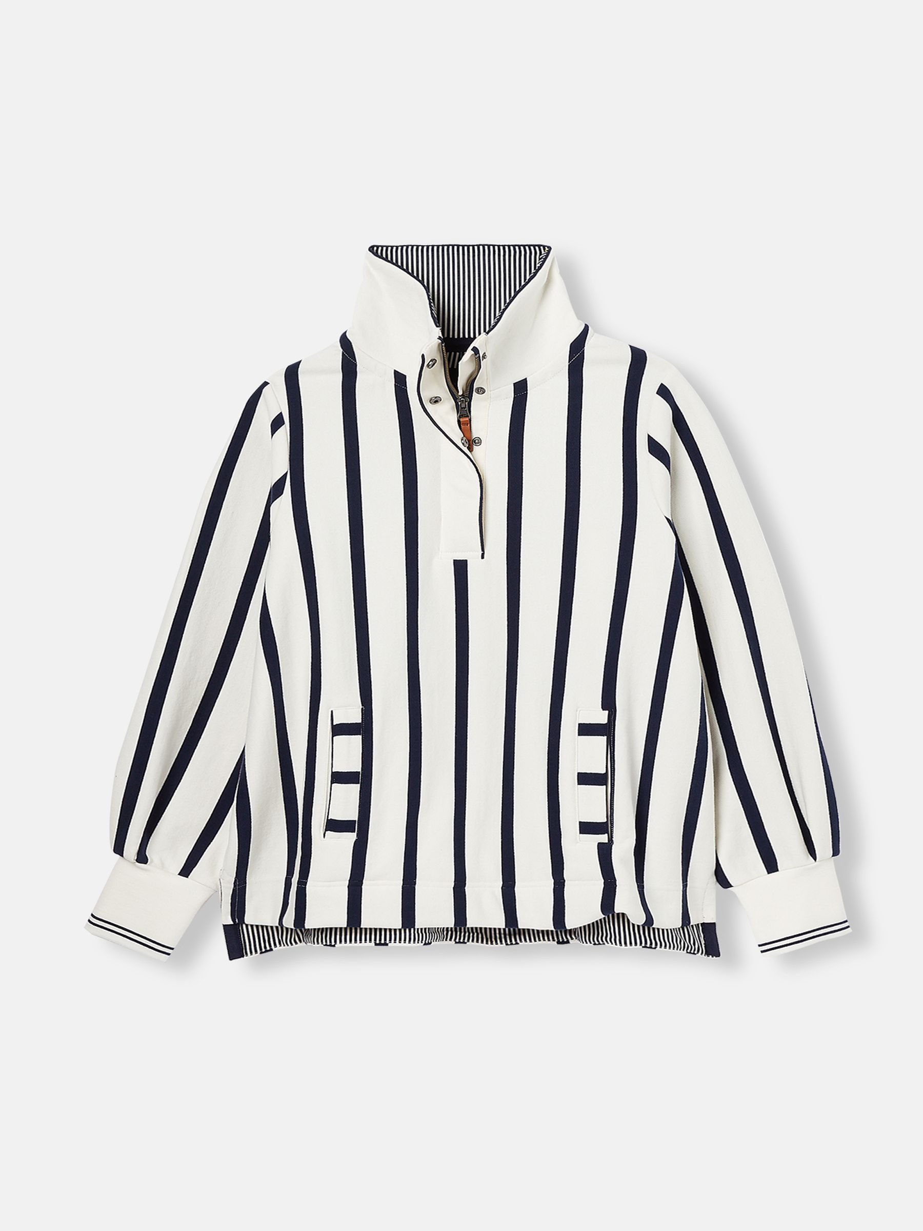 Burnham Cream & Navy Striped Funnel Neck Quarter Zip Sweatshirt - Image 7 of 7