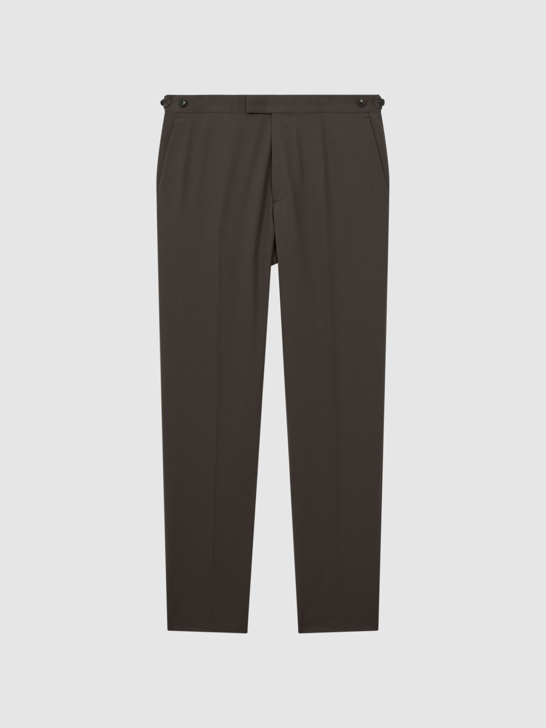 Slim Fit Wool Blend Side Adjuster Trousers in Chocolate - Image 2 of 5