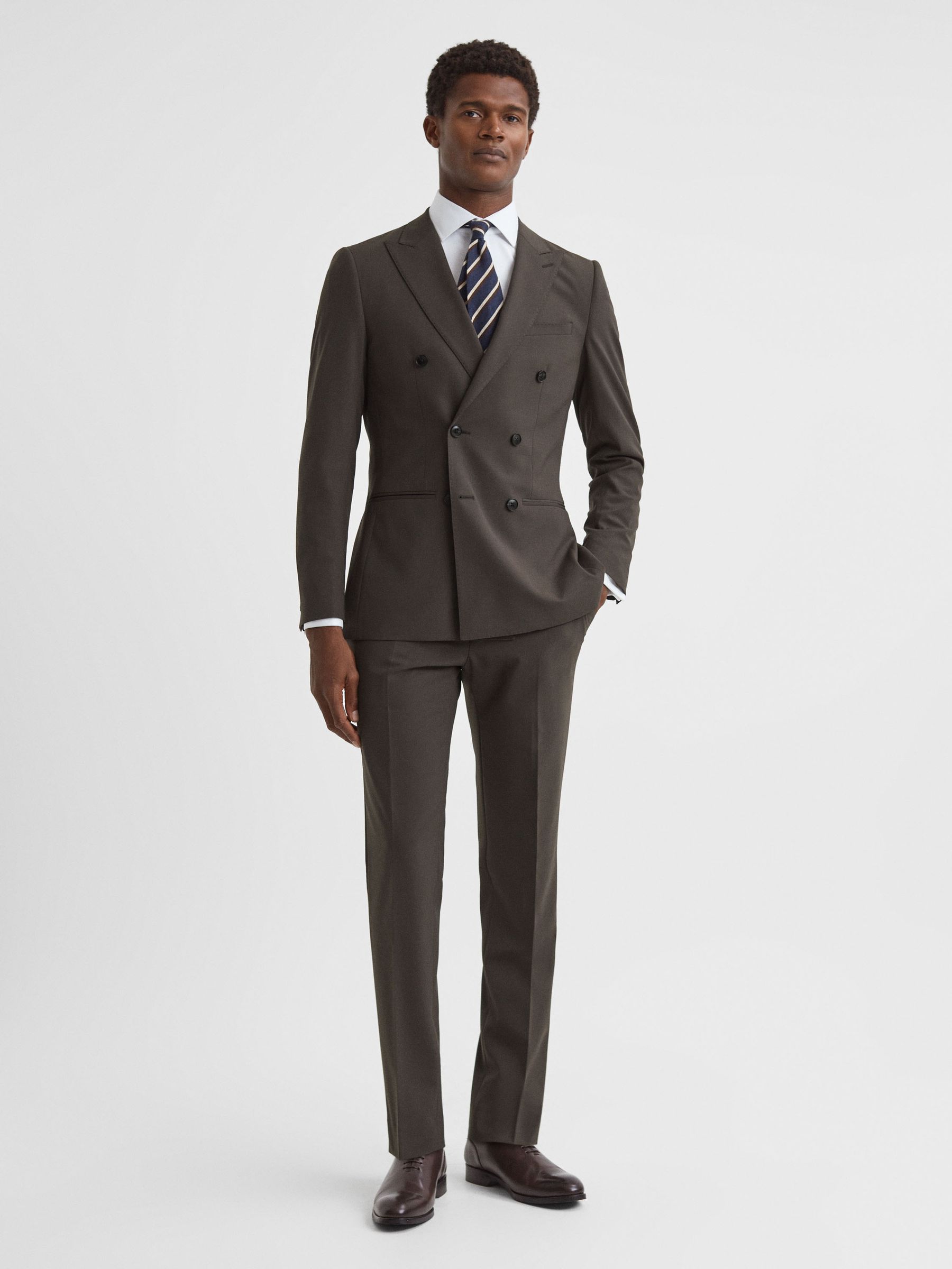 Slim Fit Wool Blend Side Adjuster Trousers in Chocolate - Image 3 of 5