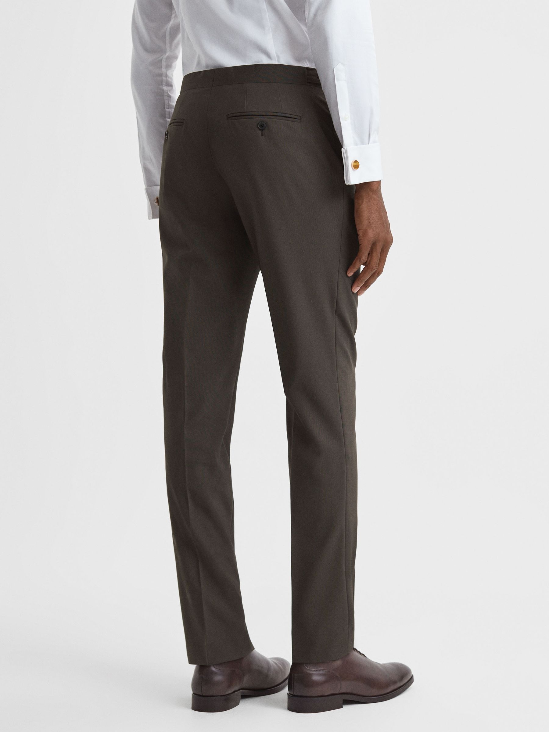 Slim Fit Wool Blend Side Adjuster Trousers in Chocolate - Image 5 of 5