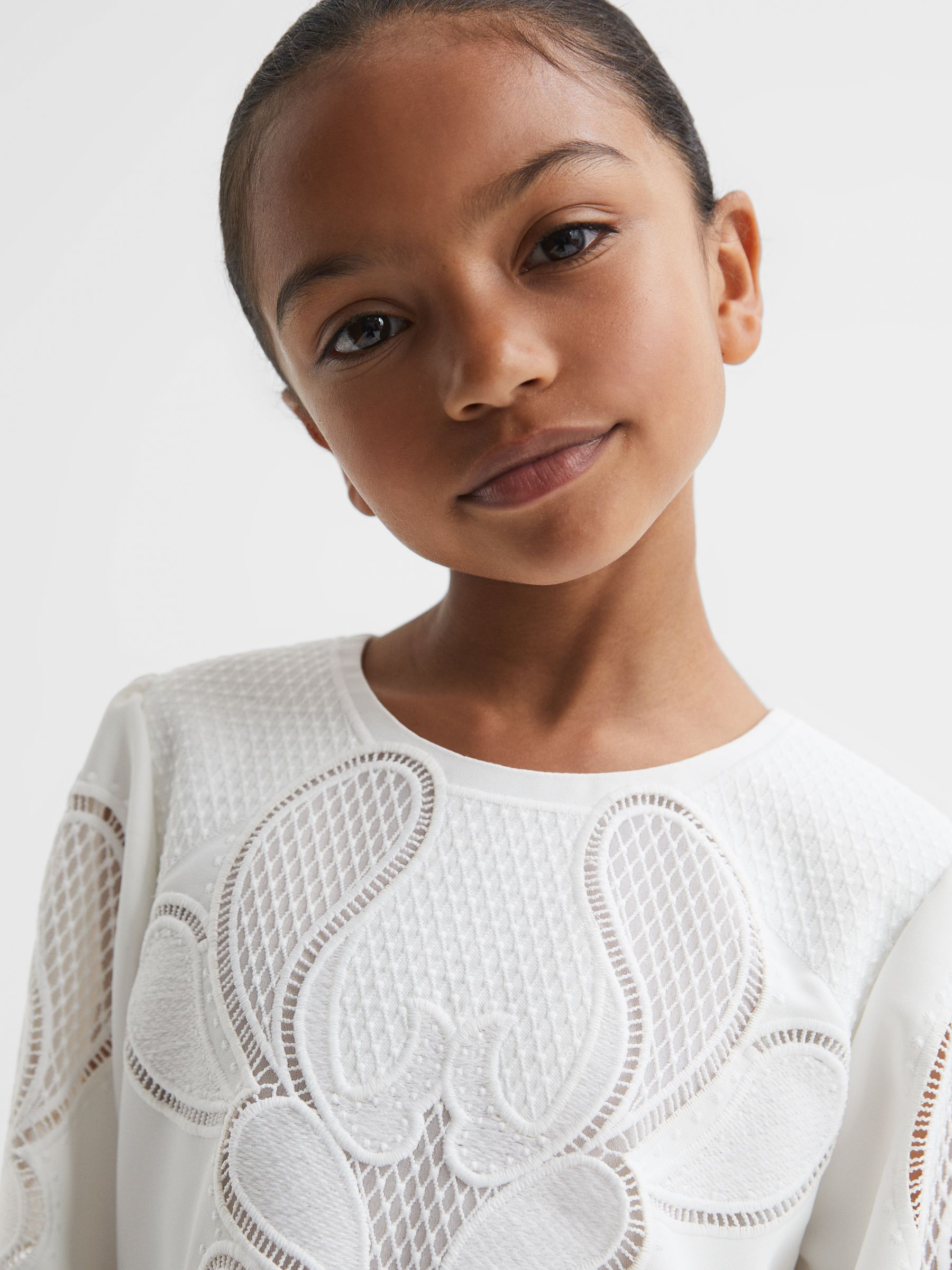 9-13 yrs Floral Embroidered Dress in Ivory - Image 4 of 7