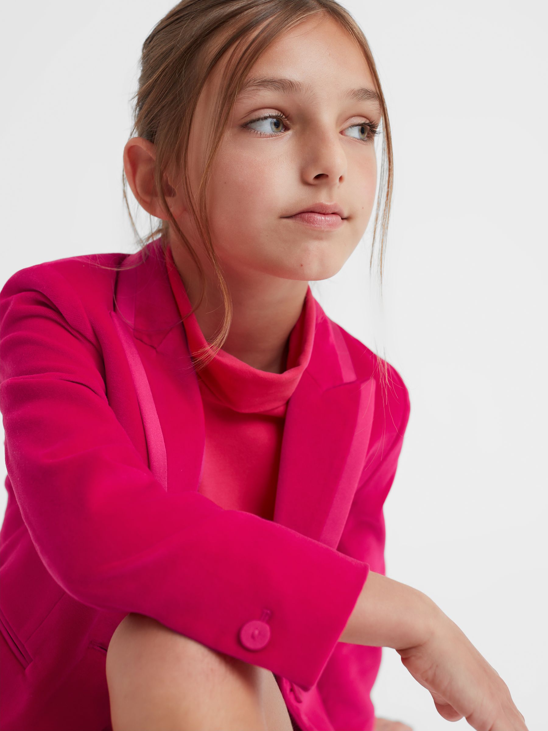 9-14 yrs Single Breasted Velvet Blazer in Bright Pink - Image 3 of 6
