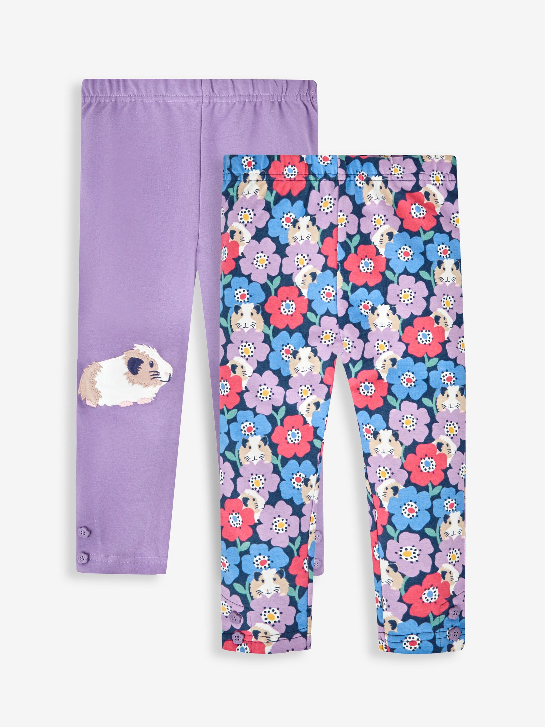 Lilac Purple Guinea Pig & Floral Girls' 2-Pack Leggings - Image 1 of 6