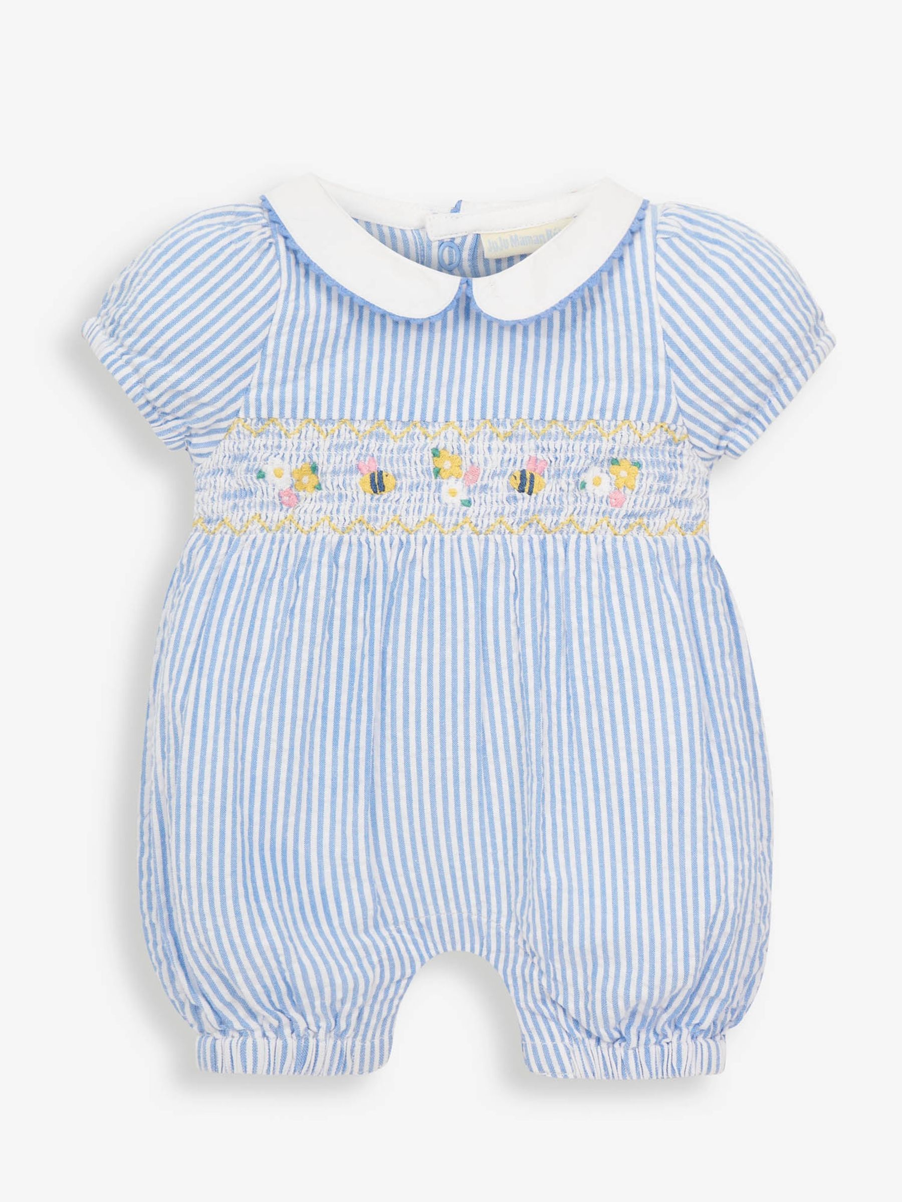 Blue Embroidered Bee Baby Romper - Image 1 of 2